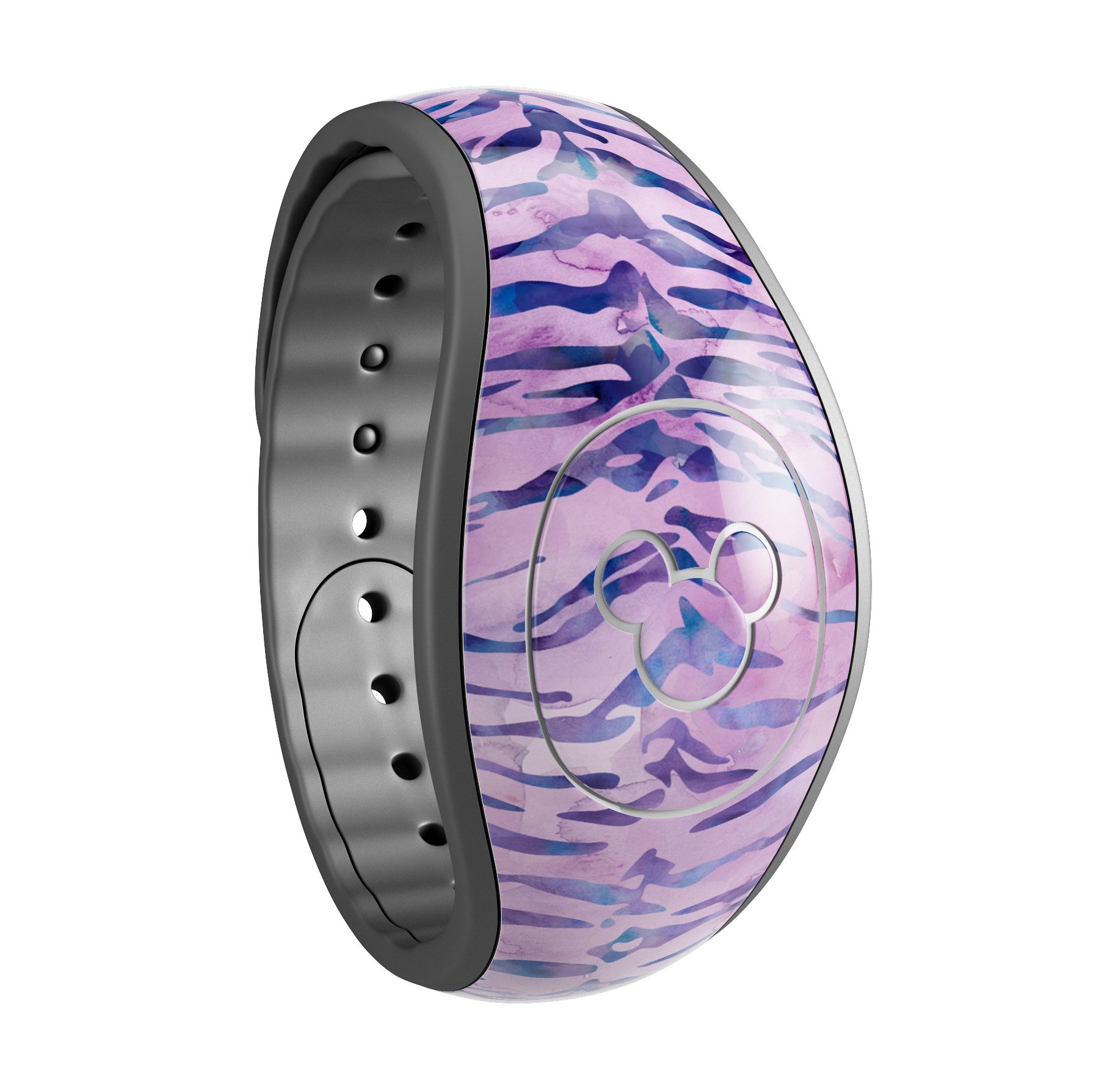 Purple Watercolor Tiger Pattern decal skin wrap kit for Disney Magic Band, showcasing vibrant colors and intricate design.