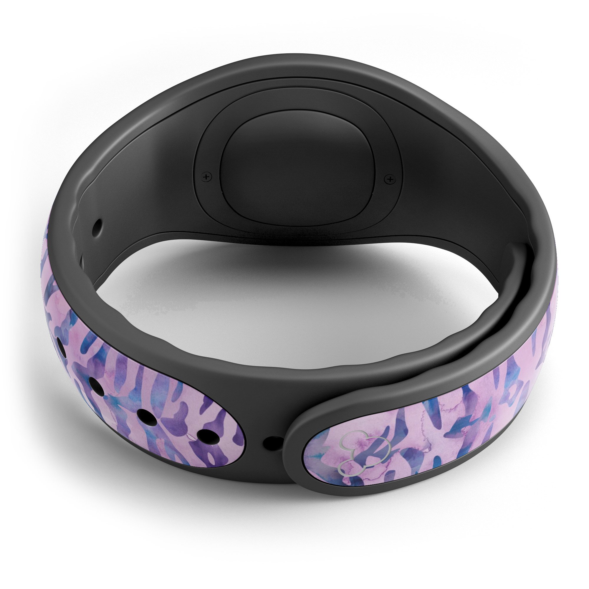 Purple Watercolor Tiger Pattern decal skin wrap kit for Disney Magic Band, showcasing vibrant colors and intricate design.