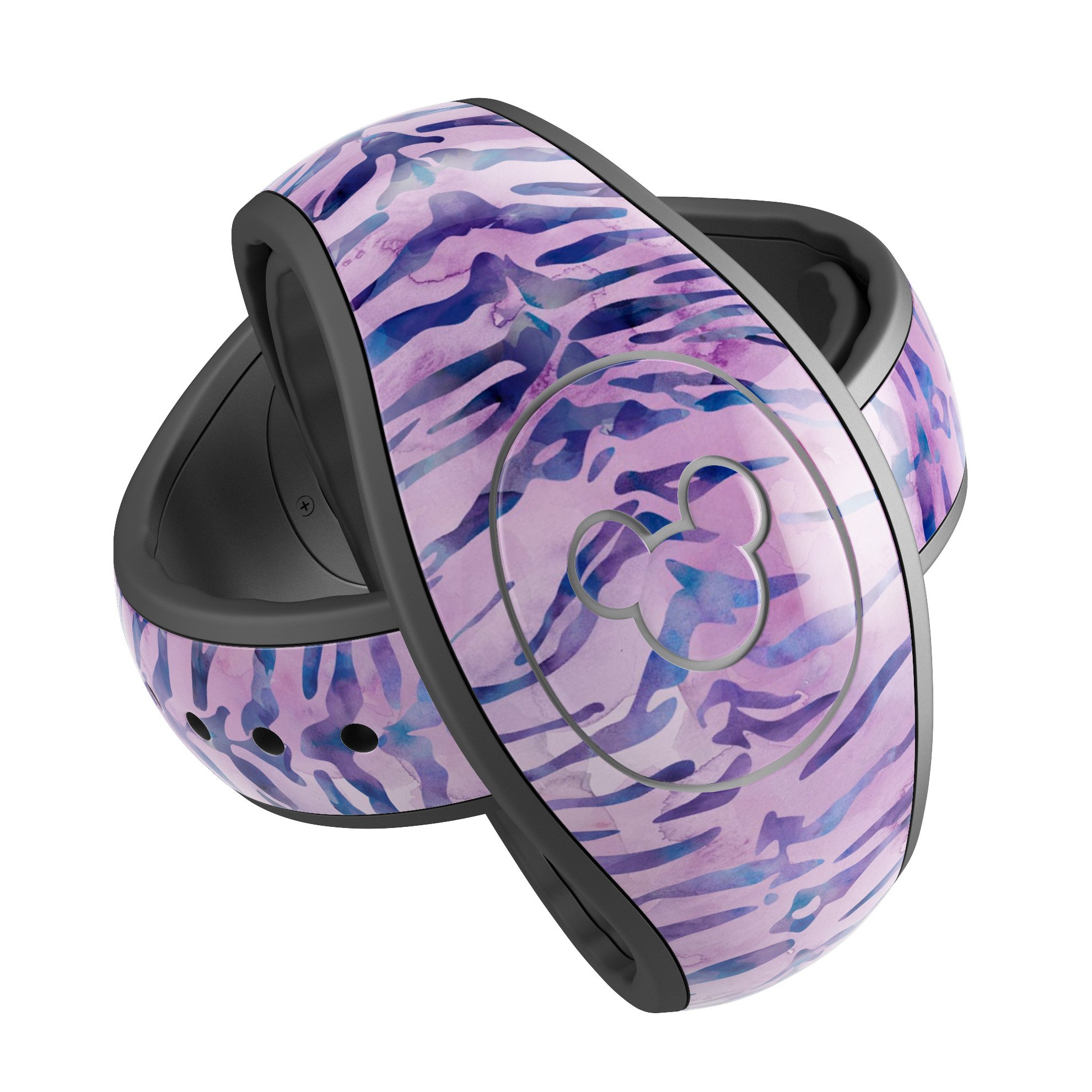 Purple Watercolor Tiger Pattern decal skin wrap kit for Disney Magic Band, showcasing vibrant colors and intricate design.