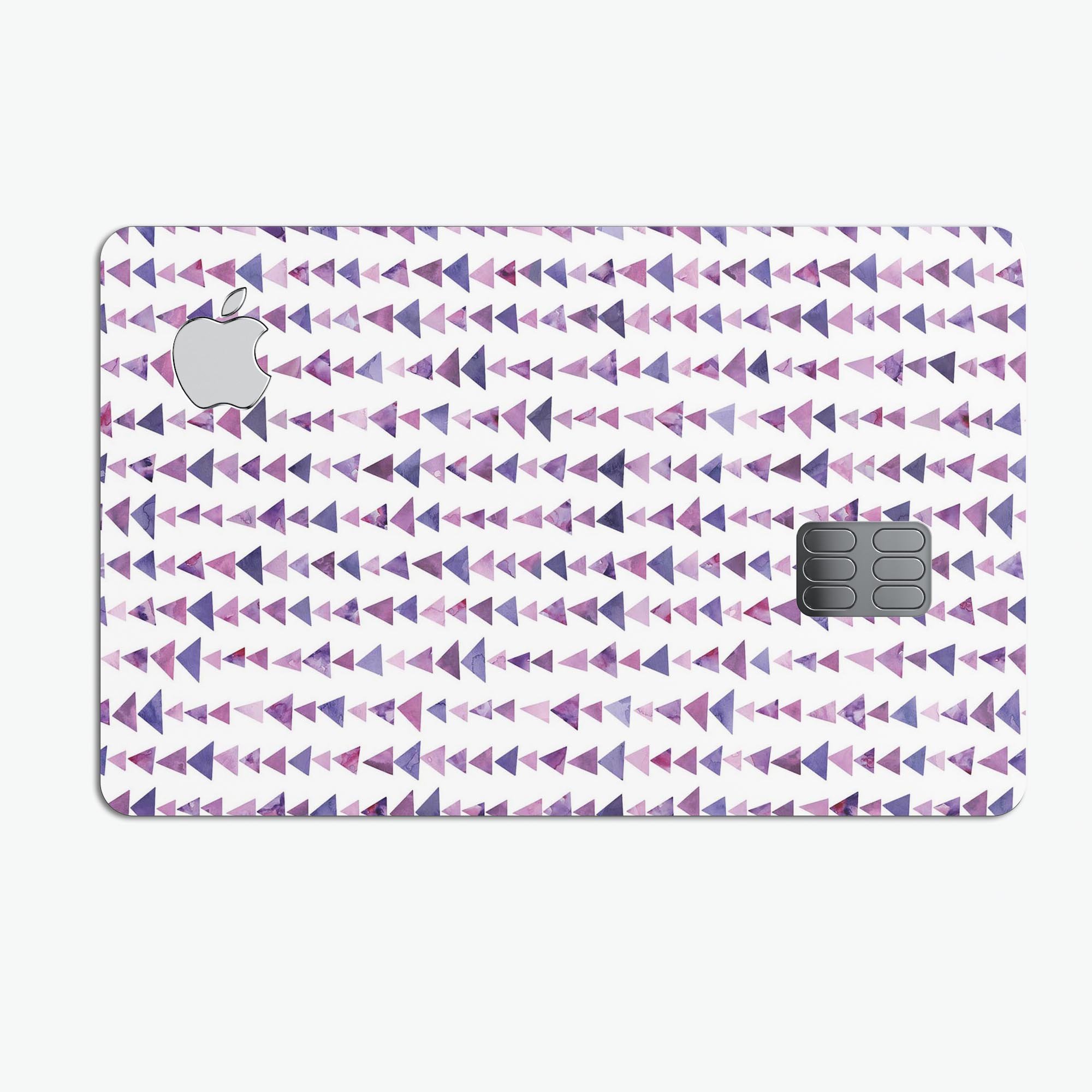 Purple Watercolor Triangle Pattern V2 decal for Apple Card, showcasing vibrant colors and premium vinyl material.