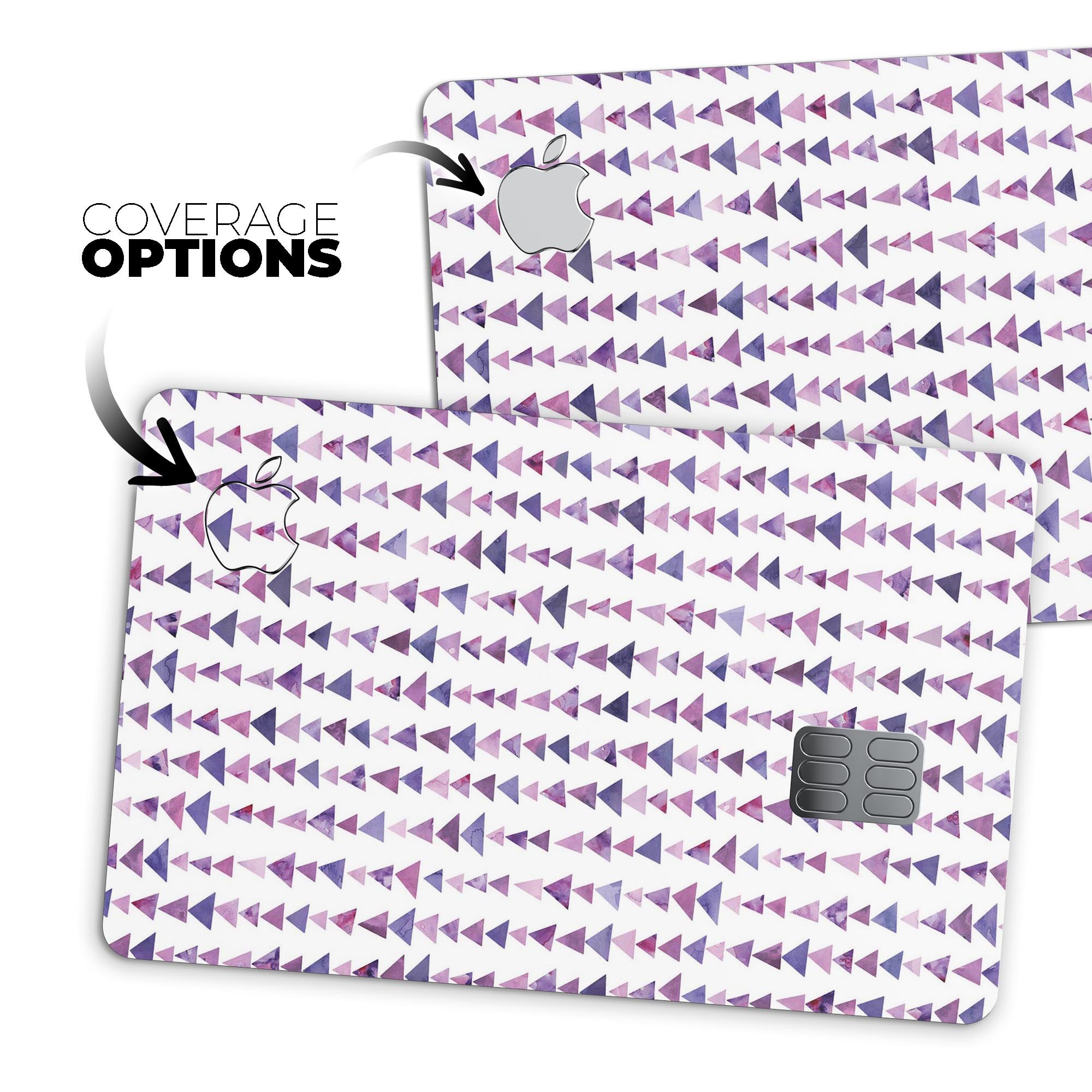 Purple Watercolor Triangle Pattern V2 decal for Apple Card, showcasing vibrant colors and premium vinyl material.