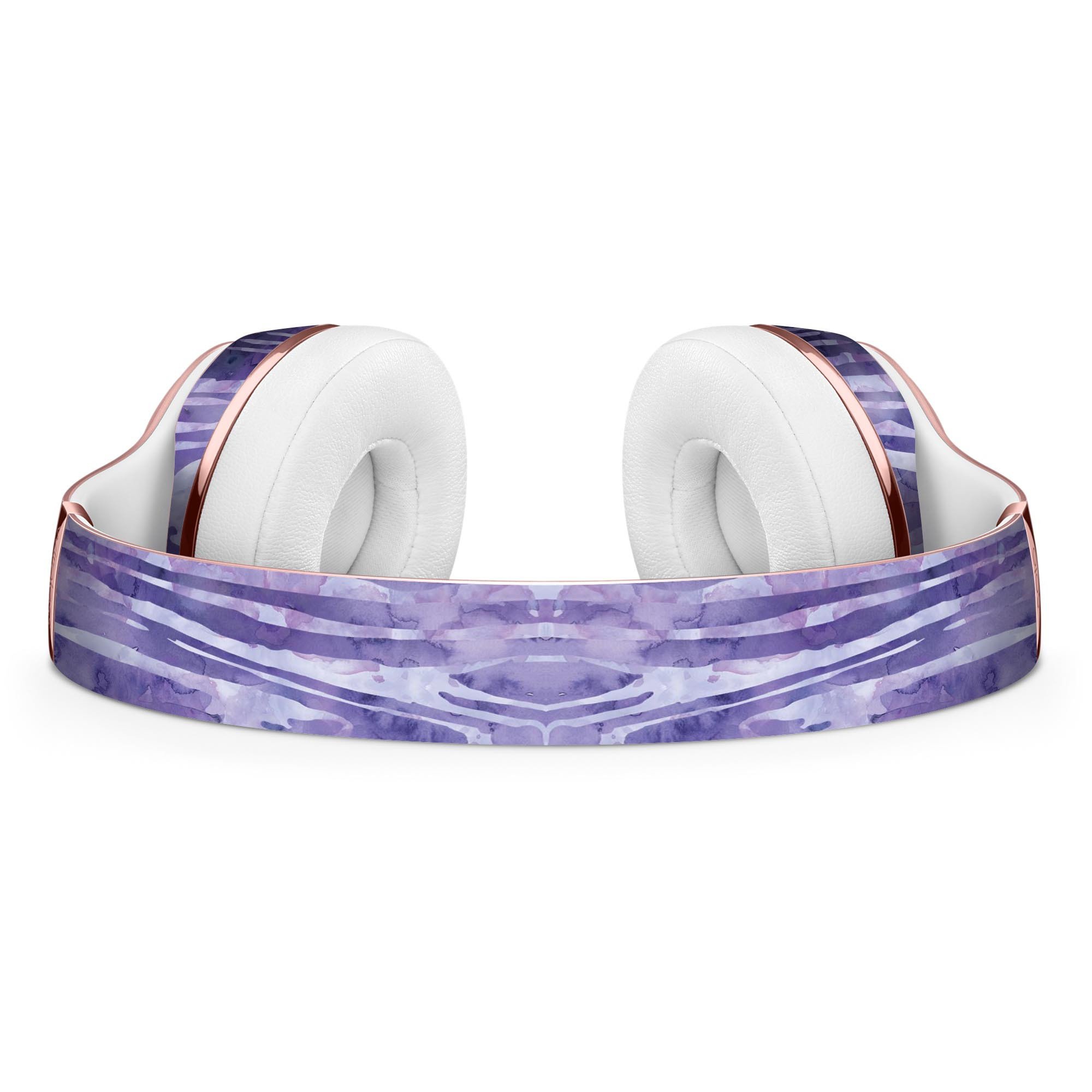 Purple Watercolor Woodgrain Skin Kit for Beats by Dre Solo 3 Wireless Headphones, showcasing vibrant colors and unique design.