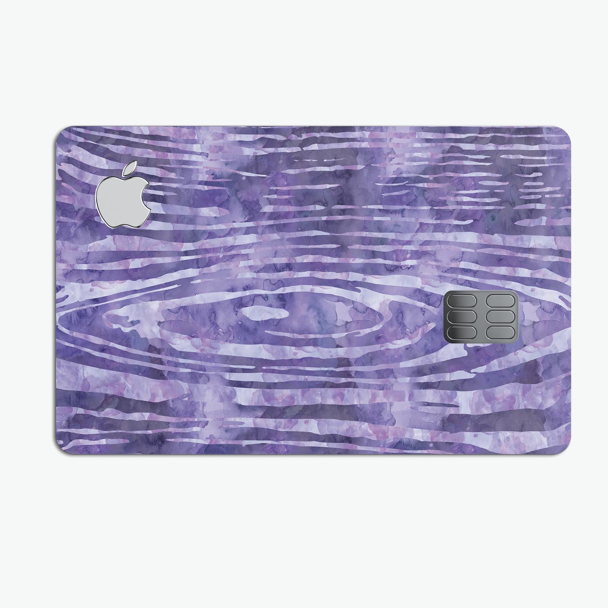 Purple Watercolor Woodgrain decal skin-kit for Apple Card, showcasing its vibrant design and premium quality.