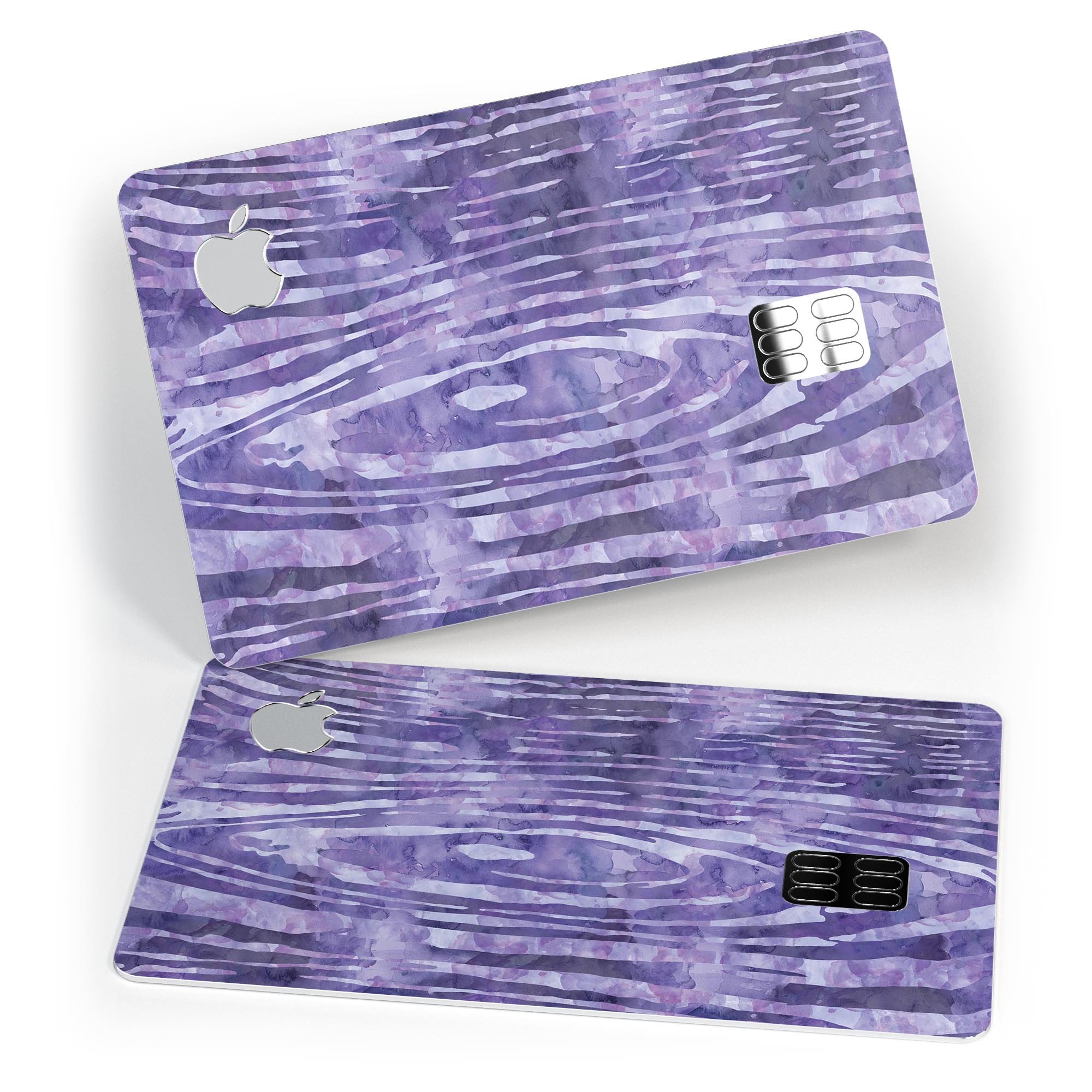 Purple Watercolor Woodgrain decal skin-kit for Apple Card, showcasing its vibrant design and premium quality.