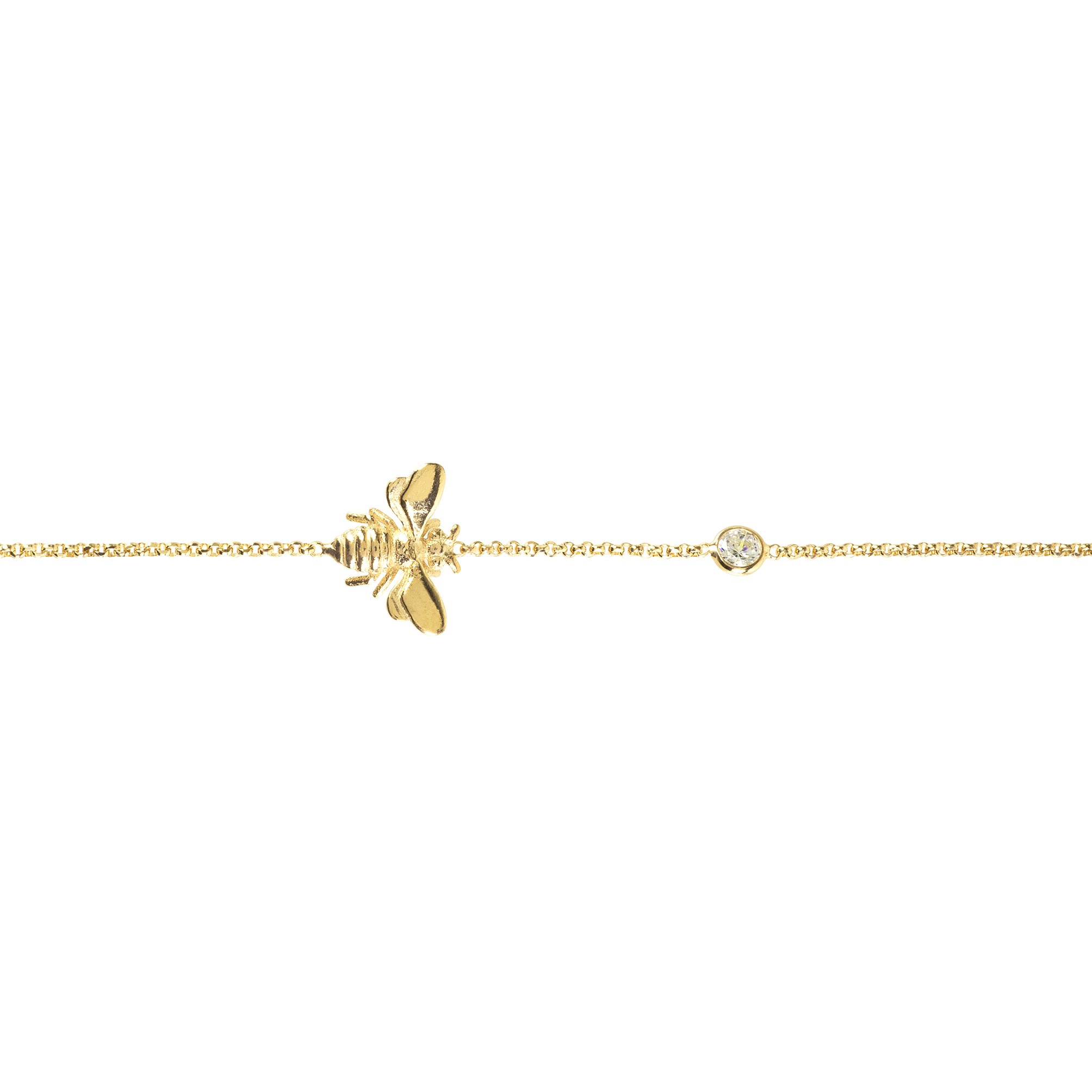 Elegant Queen Bee Bracelet Gold made of sterling silver, featuring a petite bee charm and sparkling cubic zirconia, perfect for delicate jewelry lovers.