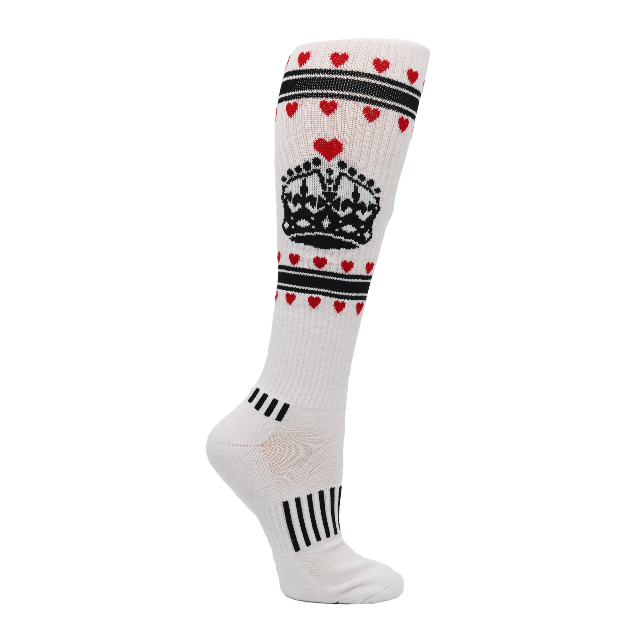 White knee-high sock with crown.