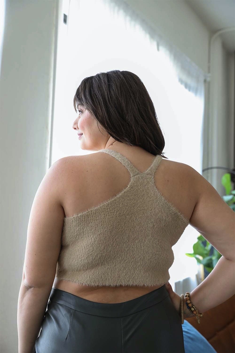 A soft and stylish Racerback Lounge Brami Plus in a cozy fabric, perfect for lounging and available in plus sizes.