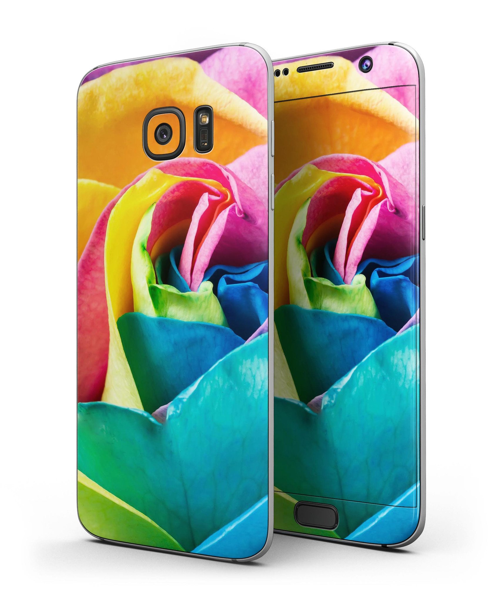 Rainbow Dyed Rose V2 skin kit for Samsung Galaxy S7, showcasing vibrant colors and premium vinyl material.