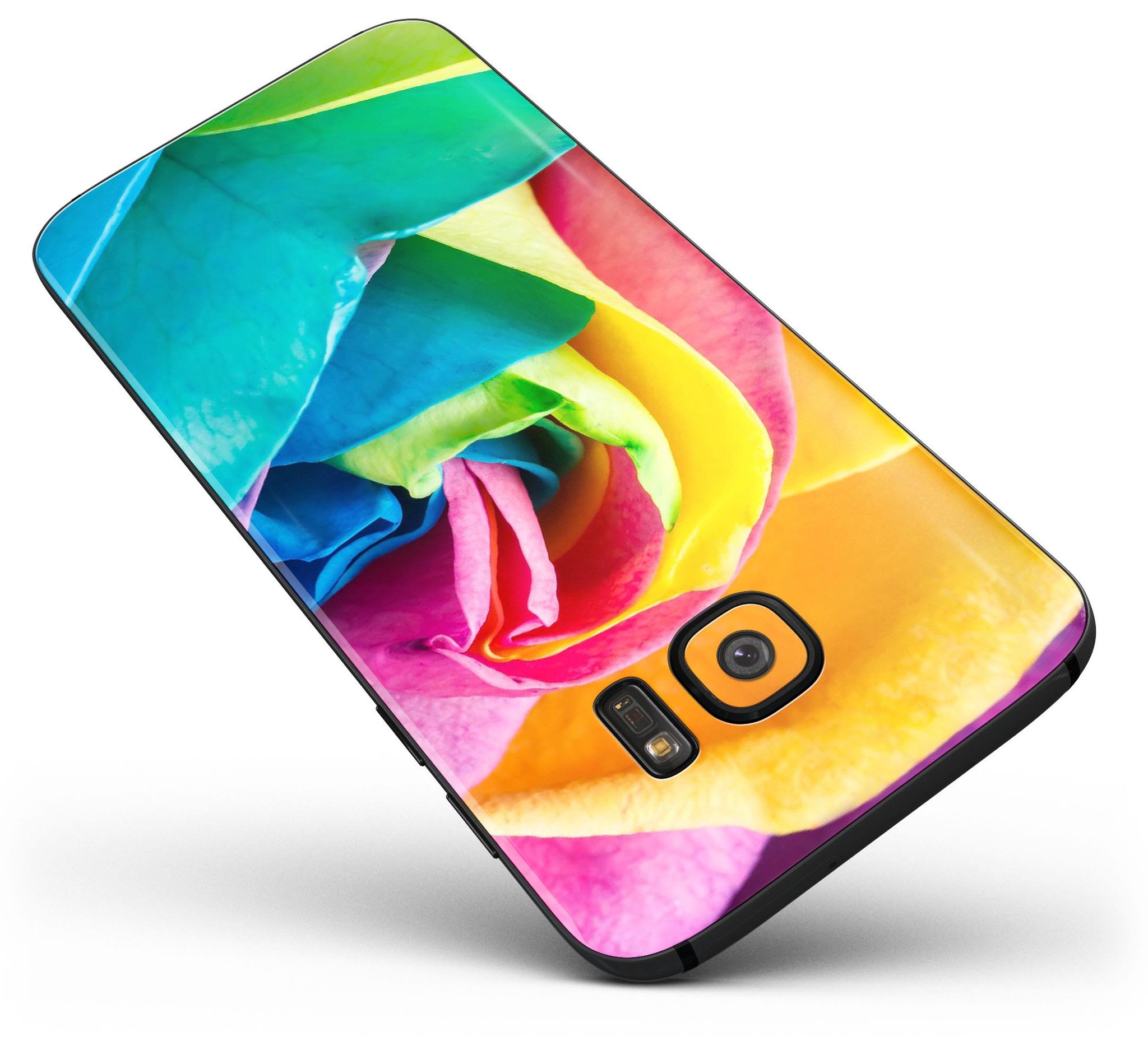 Rainbow Dyed Rose V2 skin kit for Samsung Galaxy S7, showcasing vibrant colors and premium vinyl material.