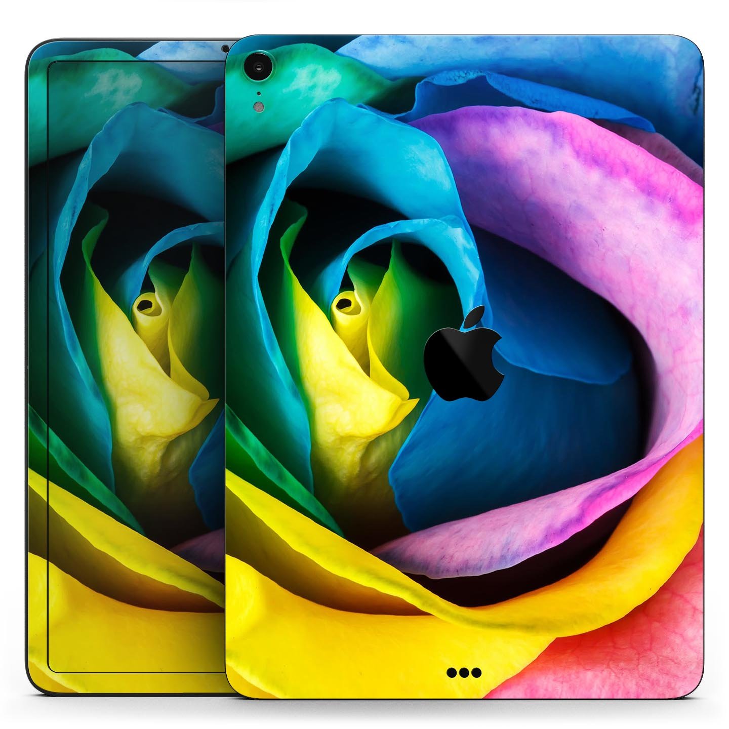 Rainbow Dyed Rose V3 skin decal for Apple iPad Pro, showcasing vibrant colors and premium 3M material for protection.