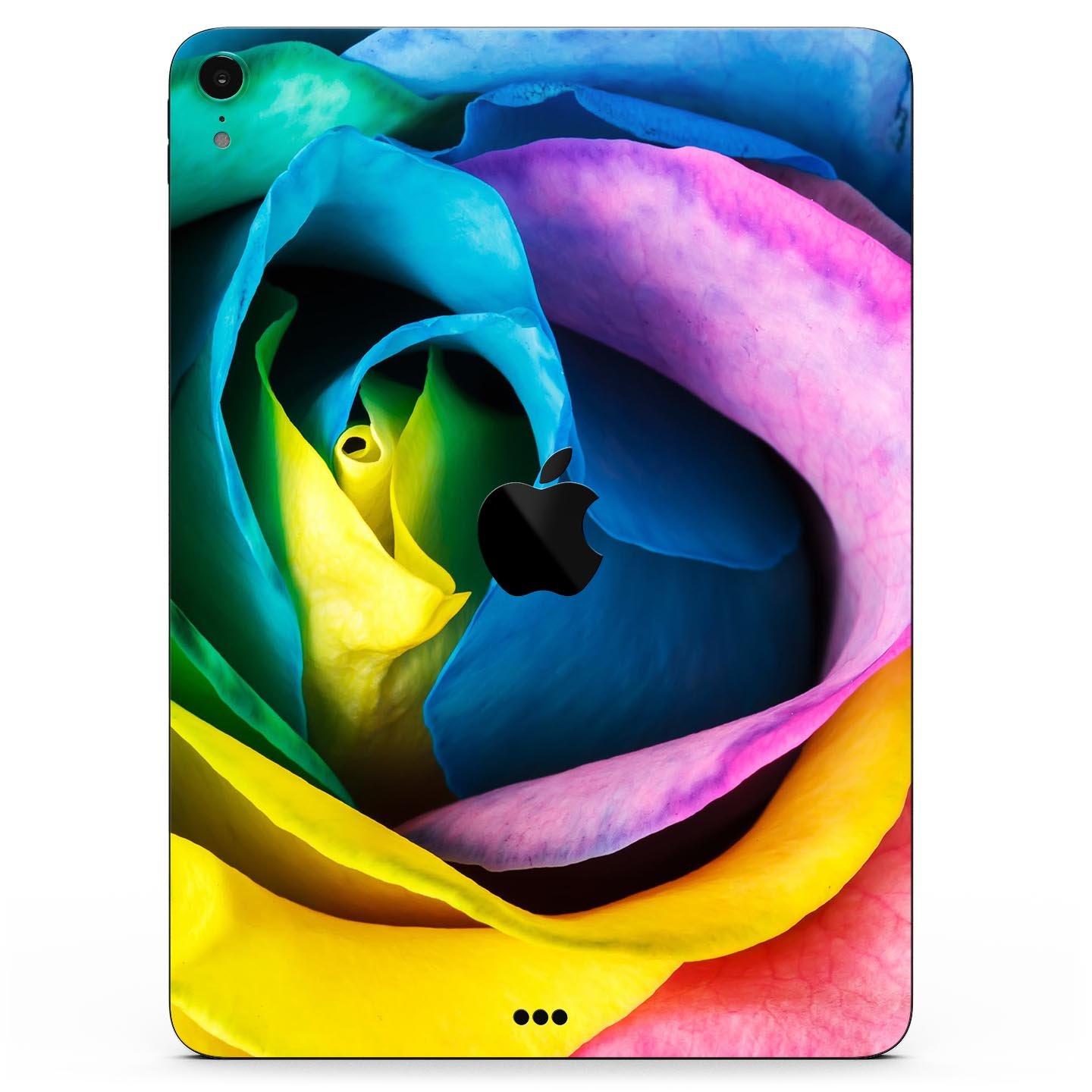 Rainbow Dyed Rose V3 skin decal for Apple iPad Pro, showcasing vibrant colors and premium 3M material for protection.