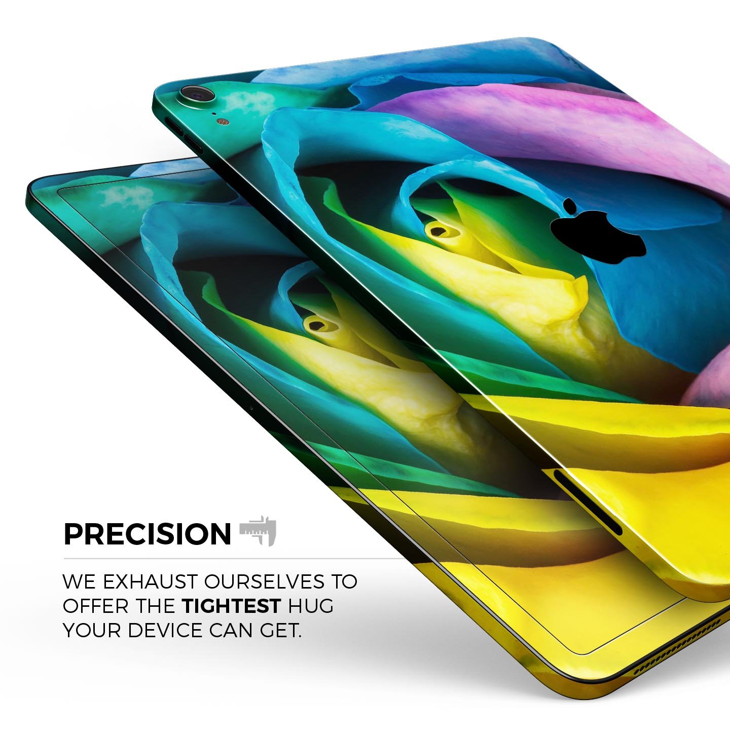 Rainbow Dyed Rose V3 skin decal for Apple iPad Pro, showcasing vibrant colors and premium 3M material for protection.