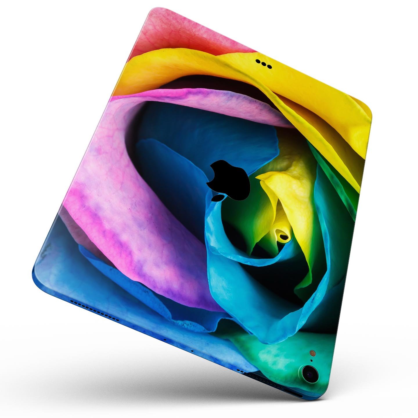 Rainbow Dyed Rose V3 skin decal for Apple iPad Pro, showcasing vibrant colors and premium 3M material for protection.