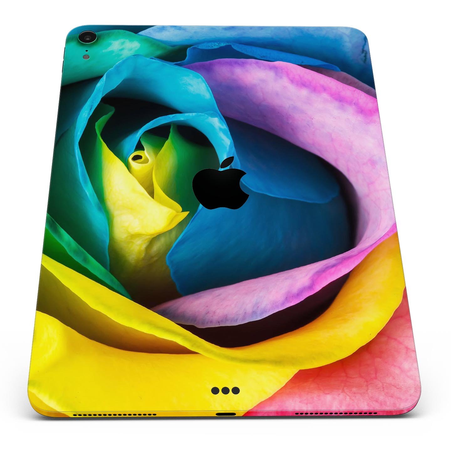 Rainbow Dyed Rose V3 skin decal for Apple iPad Pro, showcasing vibrant colors and premium 3M material for protection.