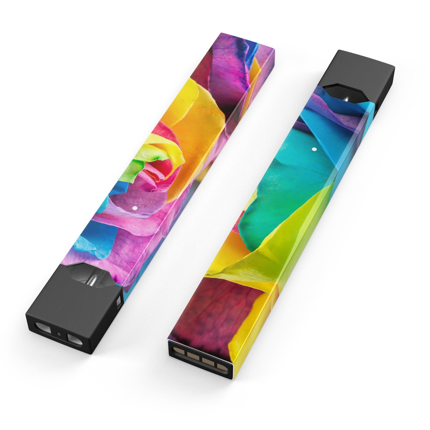 Rainbow Dyed Rose V4 skin wrap sticker for JUUL device, showcasing vibrant colors and intricate design.