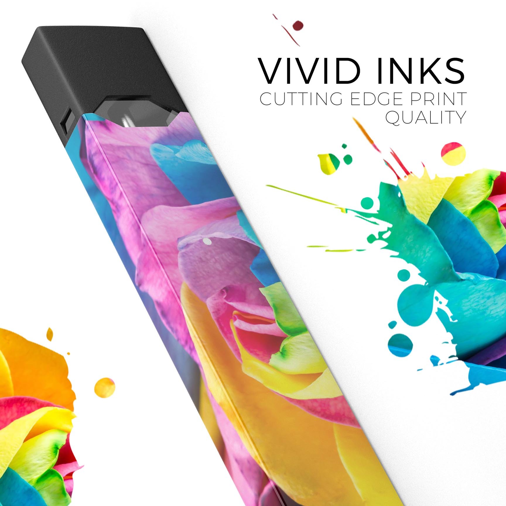 Rainbow Dyed Rose V4 skin wrap sticker for JUUL device, showcasing vibrant colors and intricate design.