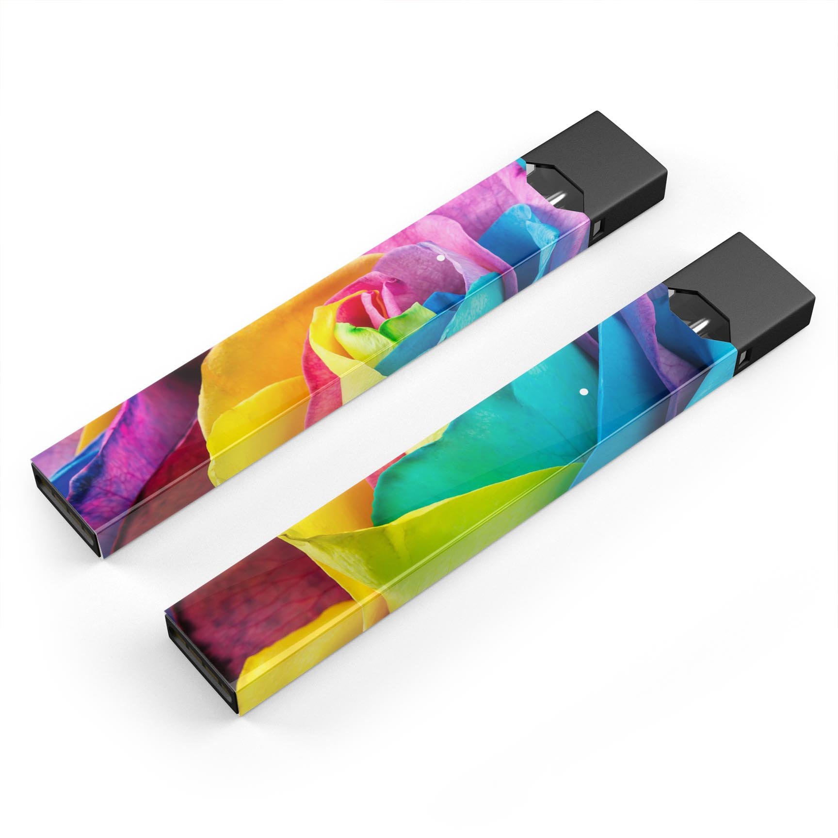 Rainbow Dyed Rose V4 skin wrap sticker for JUUL device, showcasing vibrant colors and intricate design.