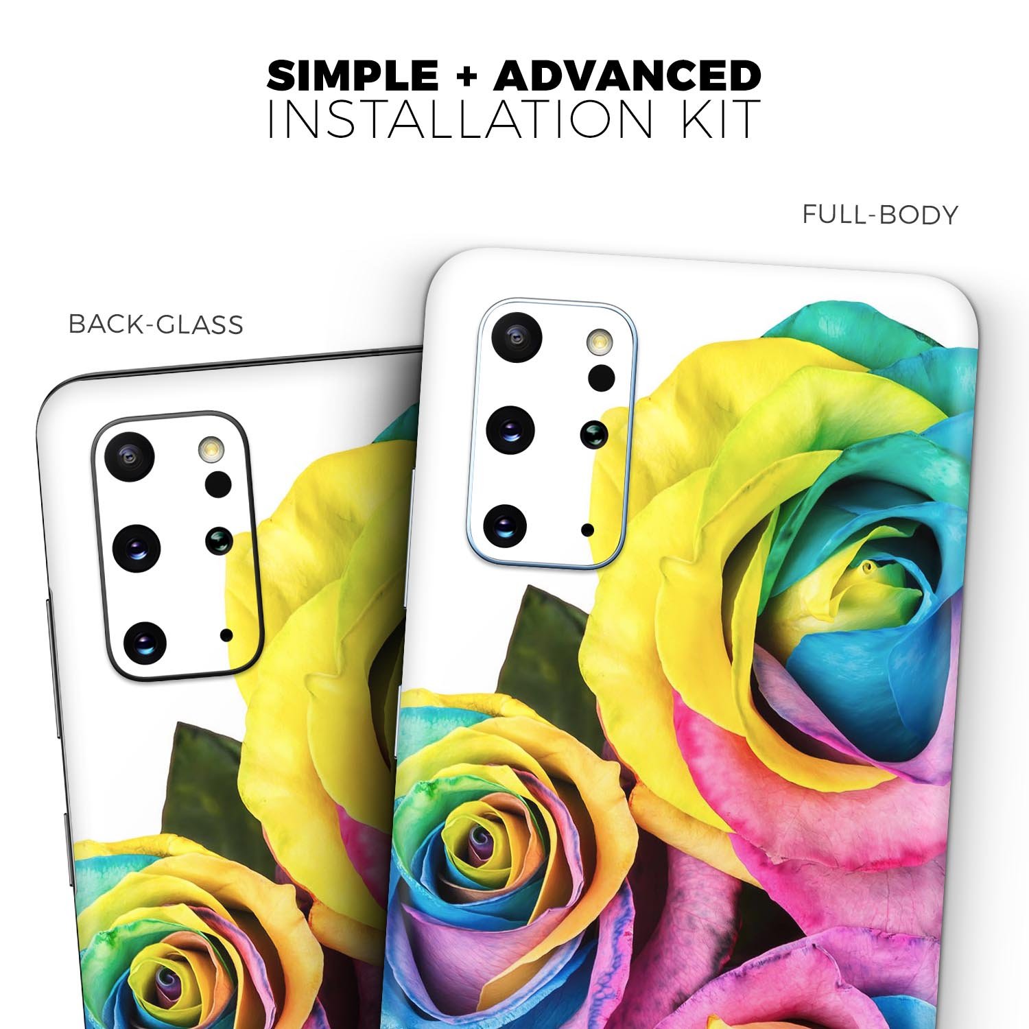 Rainbow Dyed Roses skin for Samsung Galaxy S20, showcasing vibrant colors and a sleek design.