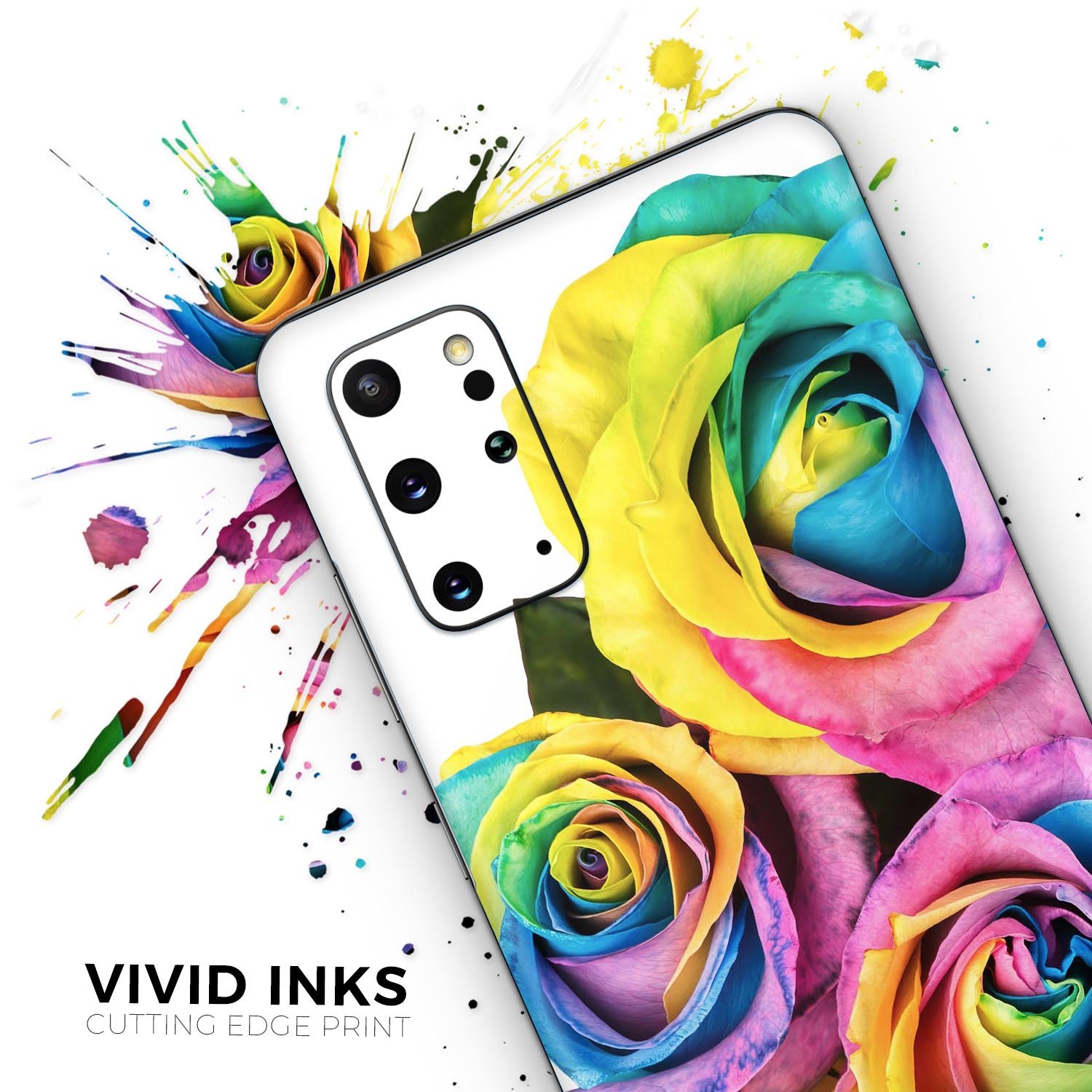 Rainbow Dyed Roses skin for Samsung Galaxy S20, showcasing vibrant colors and a sleek design.