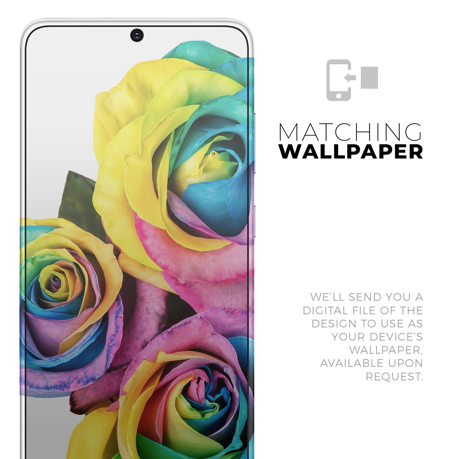 Rainbow Dyed Roses skin for Samsung Galaxy S20, showcasing vibrant colors and a sleek design.