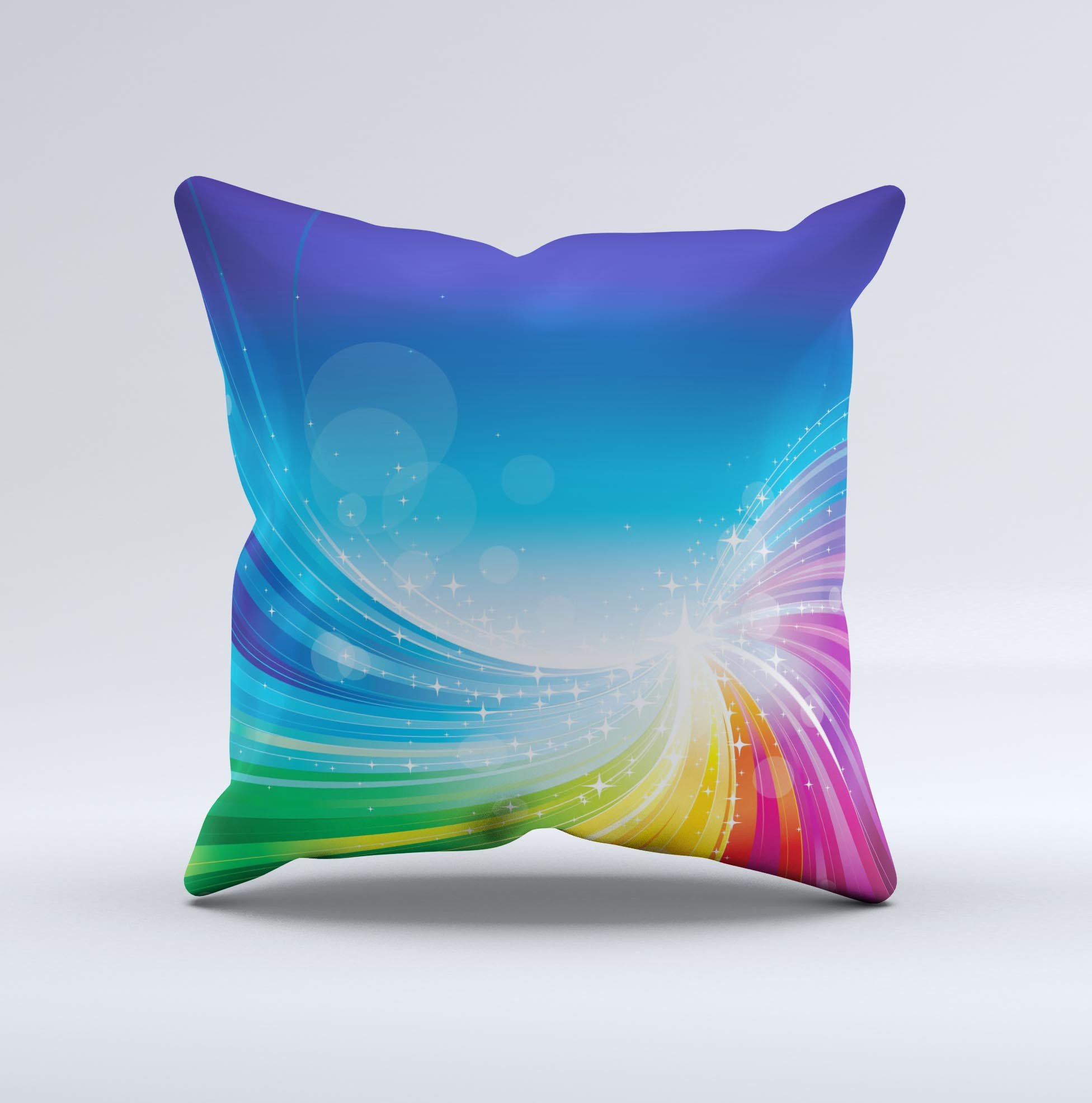 Rainbow HD Waves decorative throw pillow with vibrant colors and unique wave pattern, handcrafted in Virginia.