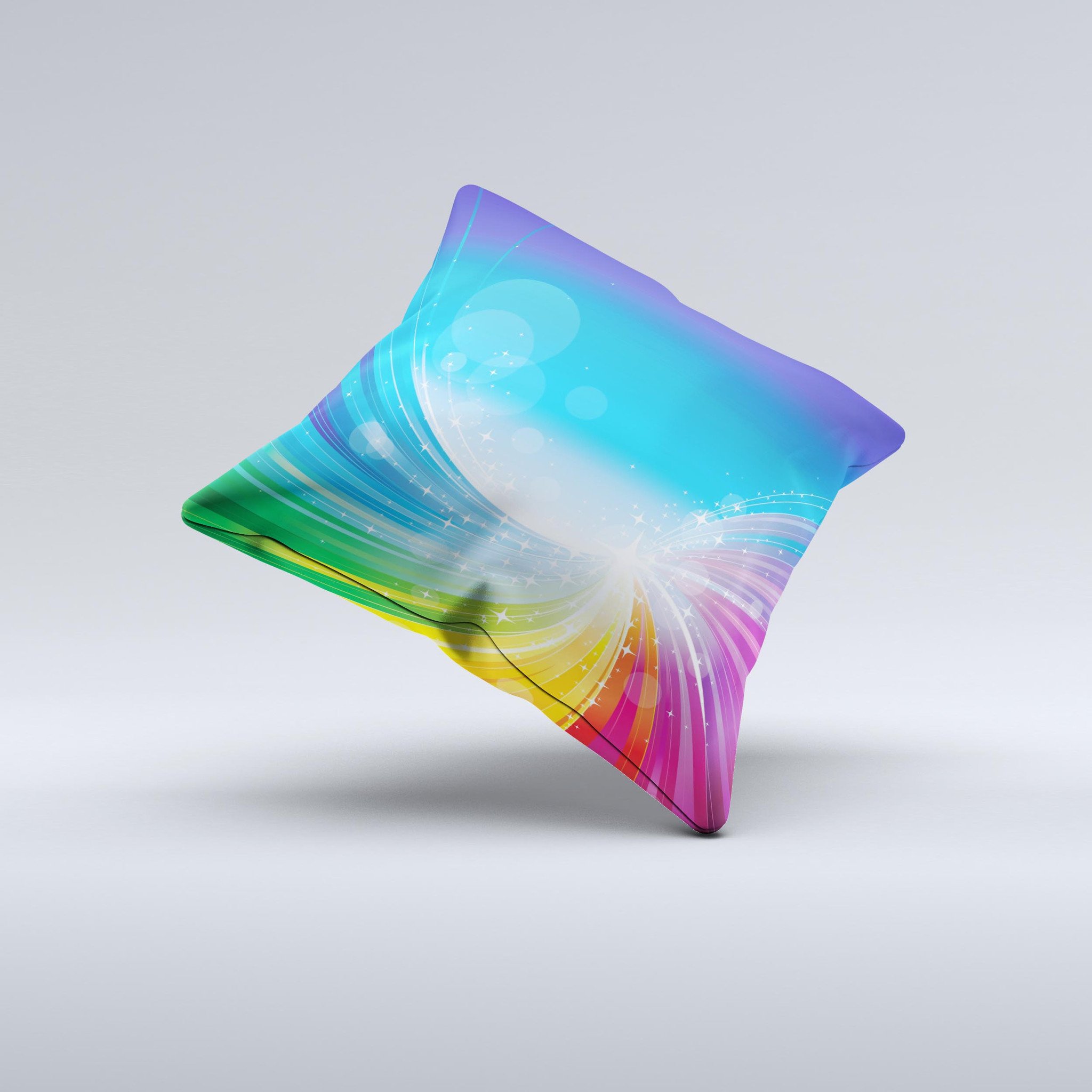 Rainbow HD Waves decorative throw pillow with vibrant colors and unique wave pattern, handcrafted in Virginia.