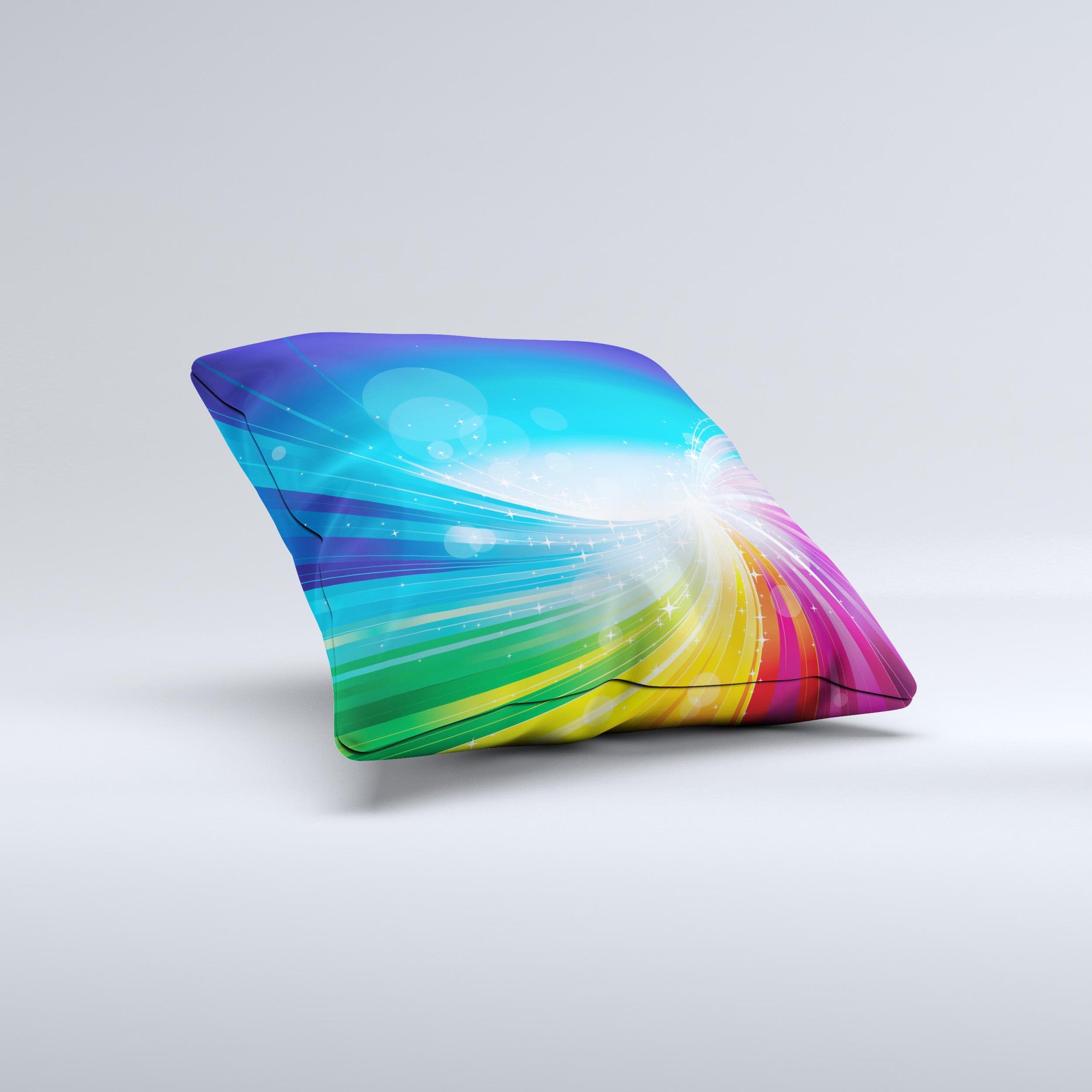 Rainbow HD Waves decorative throw pillow with vibrant colors and unique wave pattern, handcrafted in Virginia.