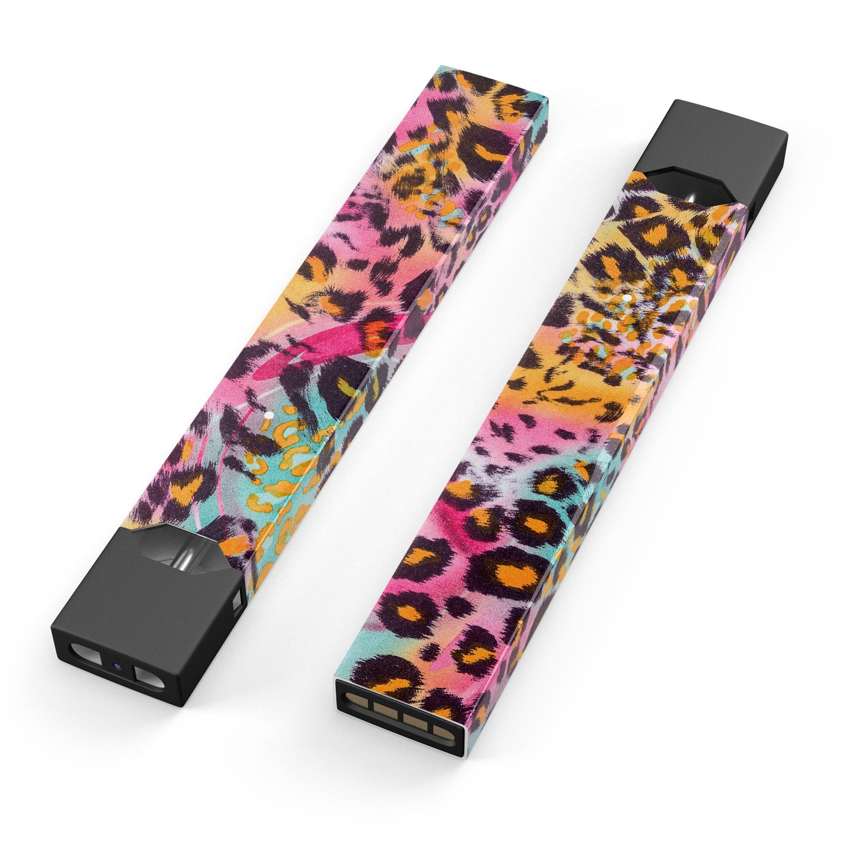 Colorful Rainbow Leopard Sherbert skin-wrap sticker designed for JUUL vaping device, showcasing vibrant patterns and protective features.