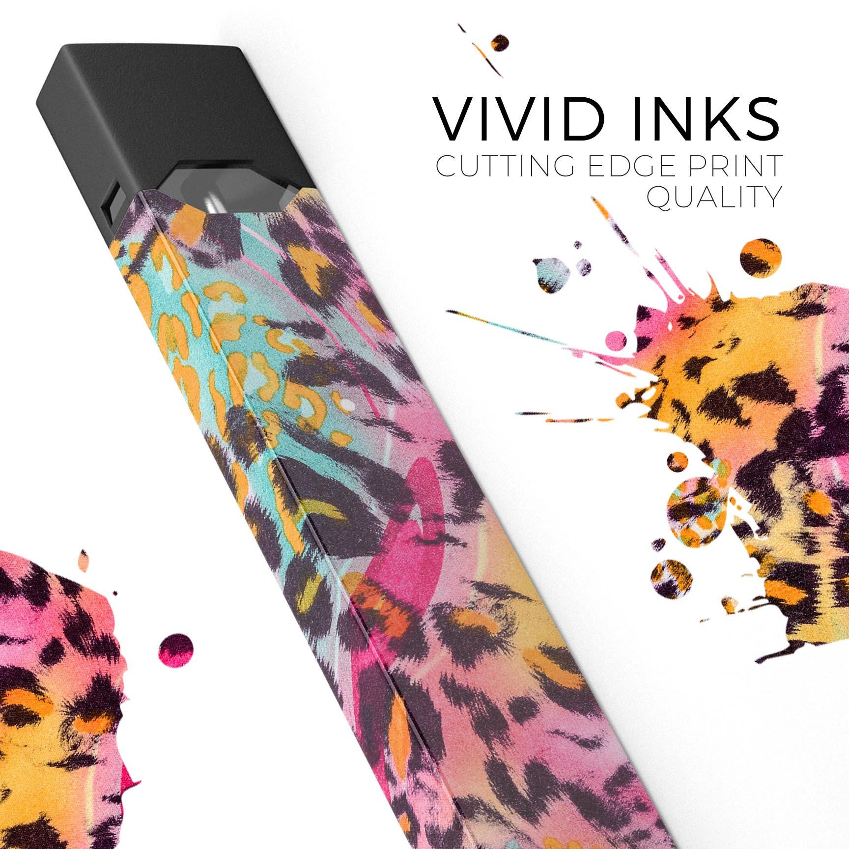 Colorful Rainbow Leopard Sherbert skin-wrap sticker designed for JUUL vaping device, showcasing vibrant patterns and protective features.