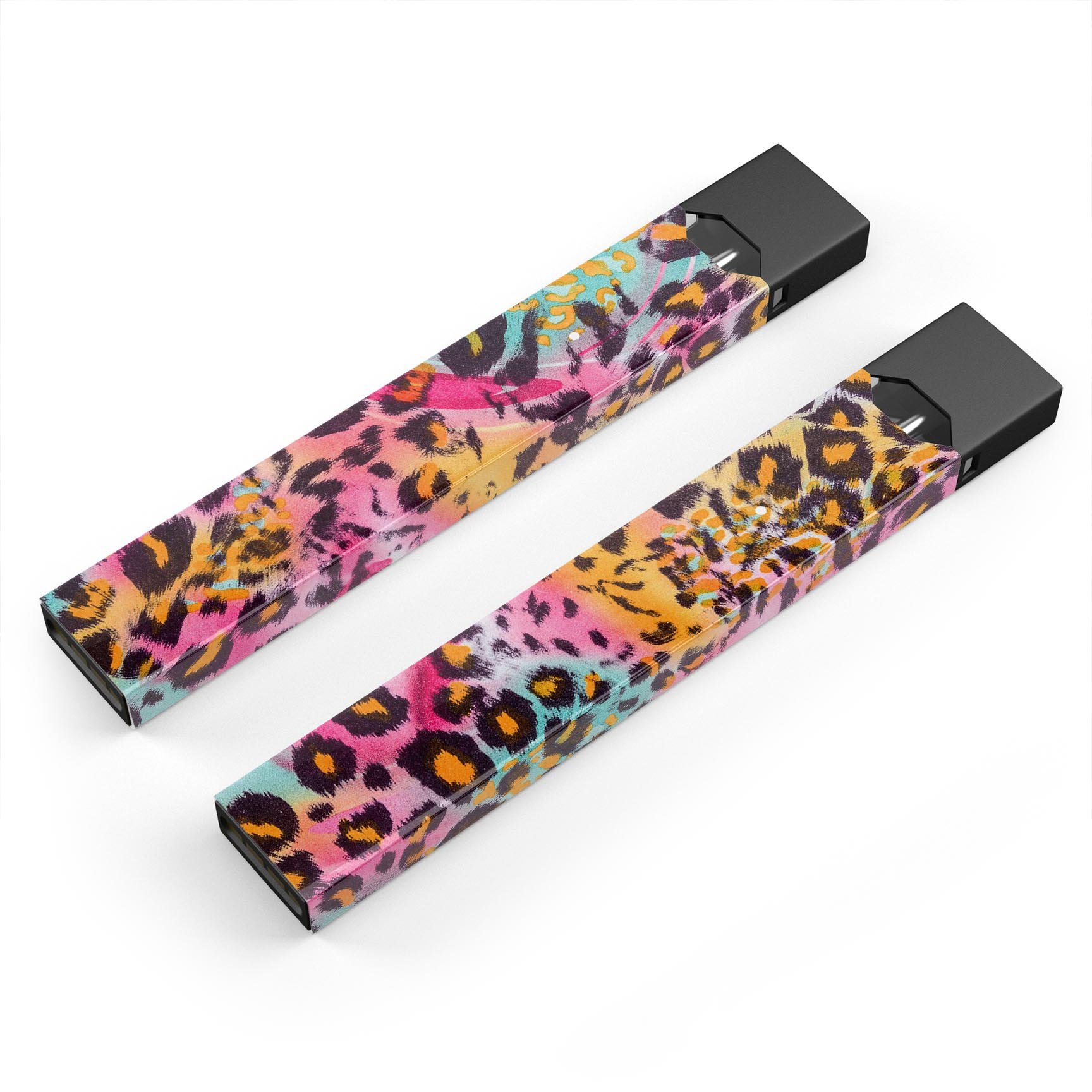 Colorful Rainbow Leopard Sherbert skin-wrap sticker designed for JUUL vaping device, showcasing vibrant patterns and protective features.