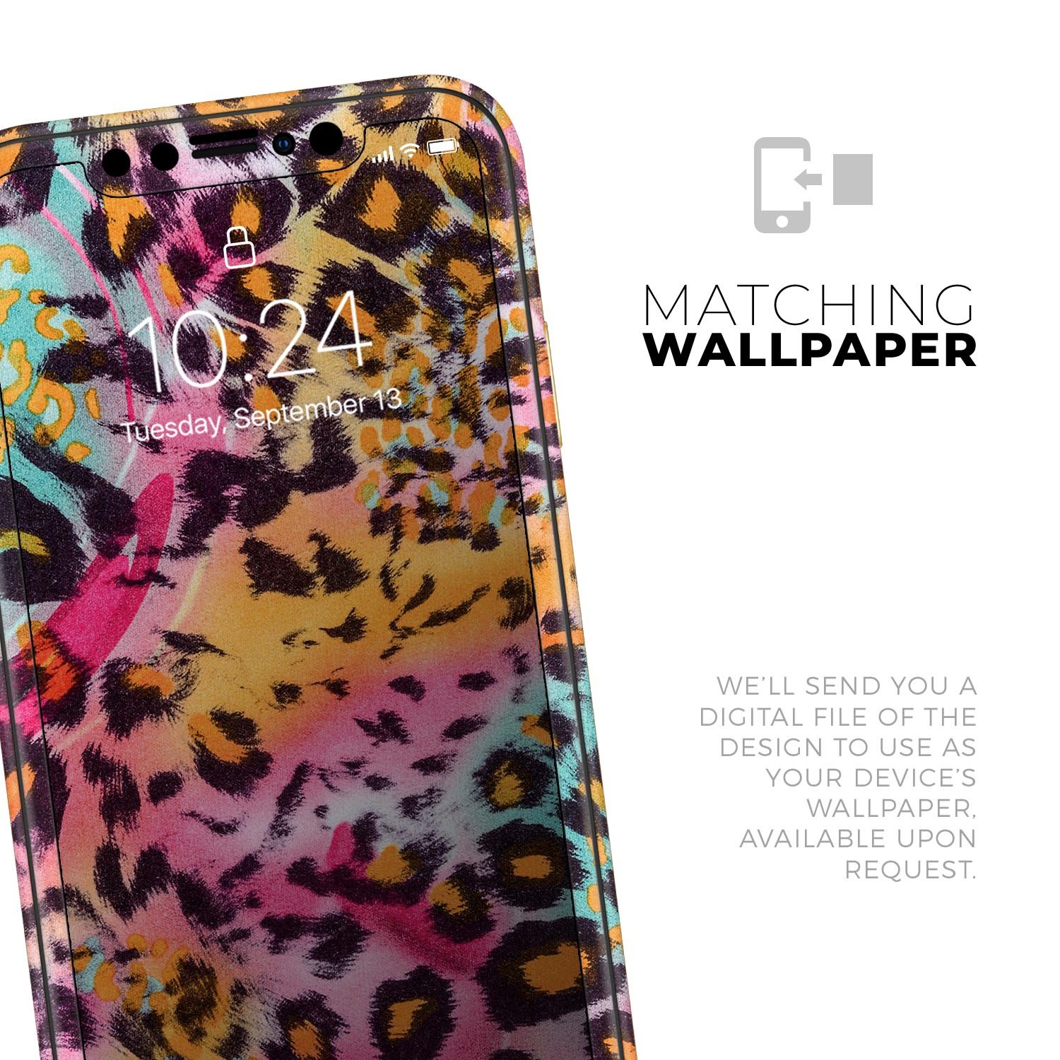 Rainbow Leopard Sherbert Skin-Kit for Apple iPhone, showcasing vibrant colors and sleek design.