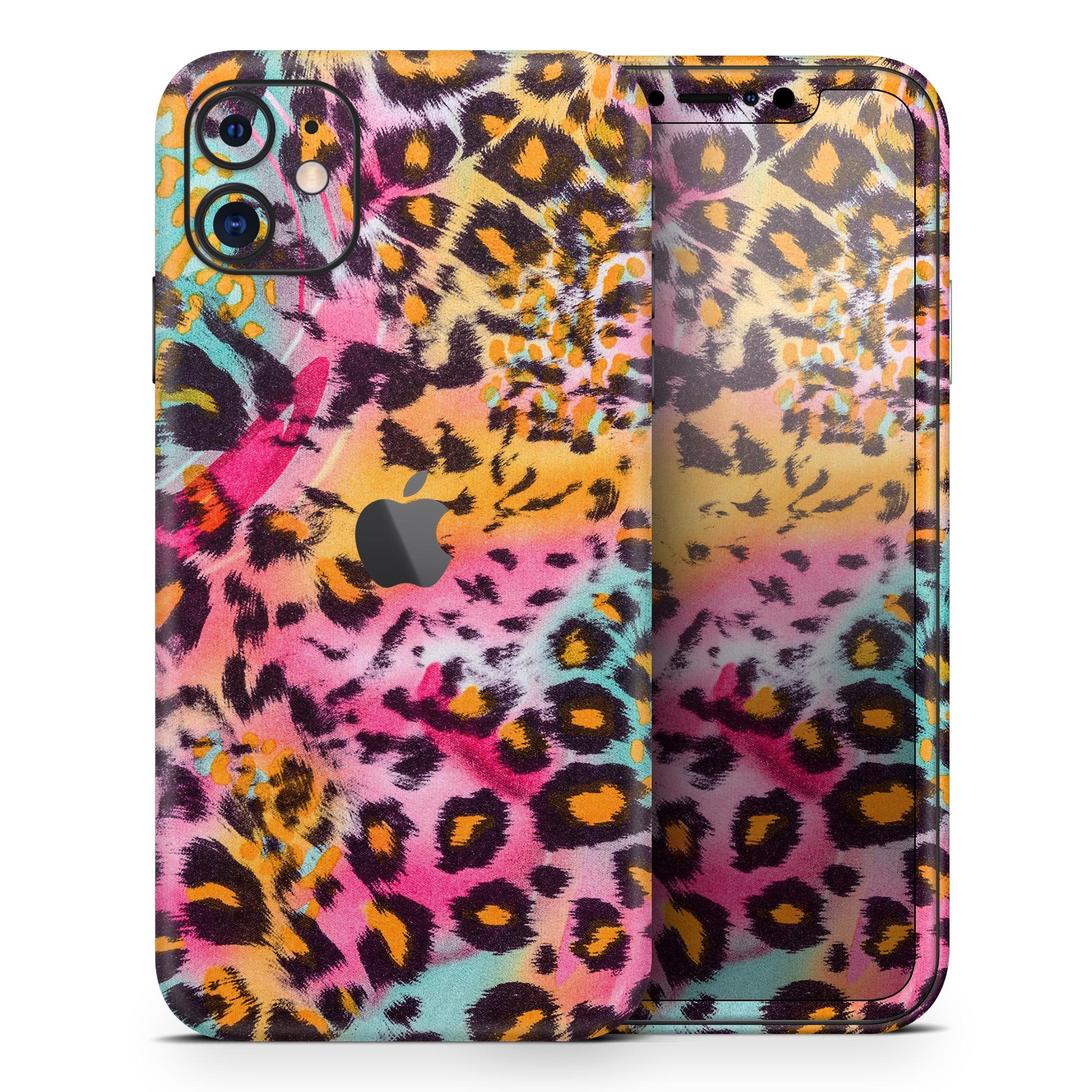 Rainbow Leopard Sherbert Skin-Kit for Apple iPhone, showcasing vibrant colors and sleek design.