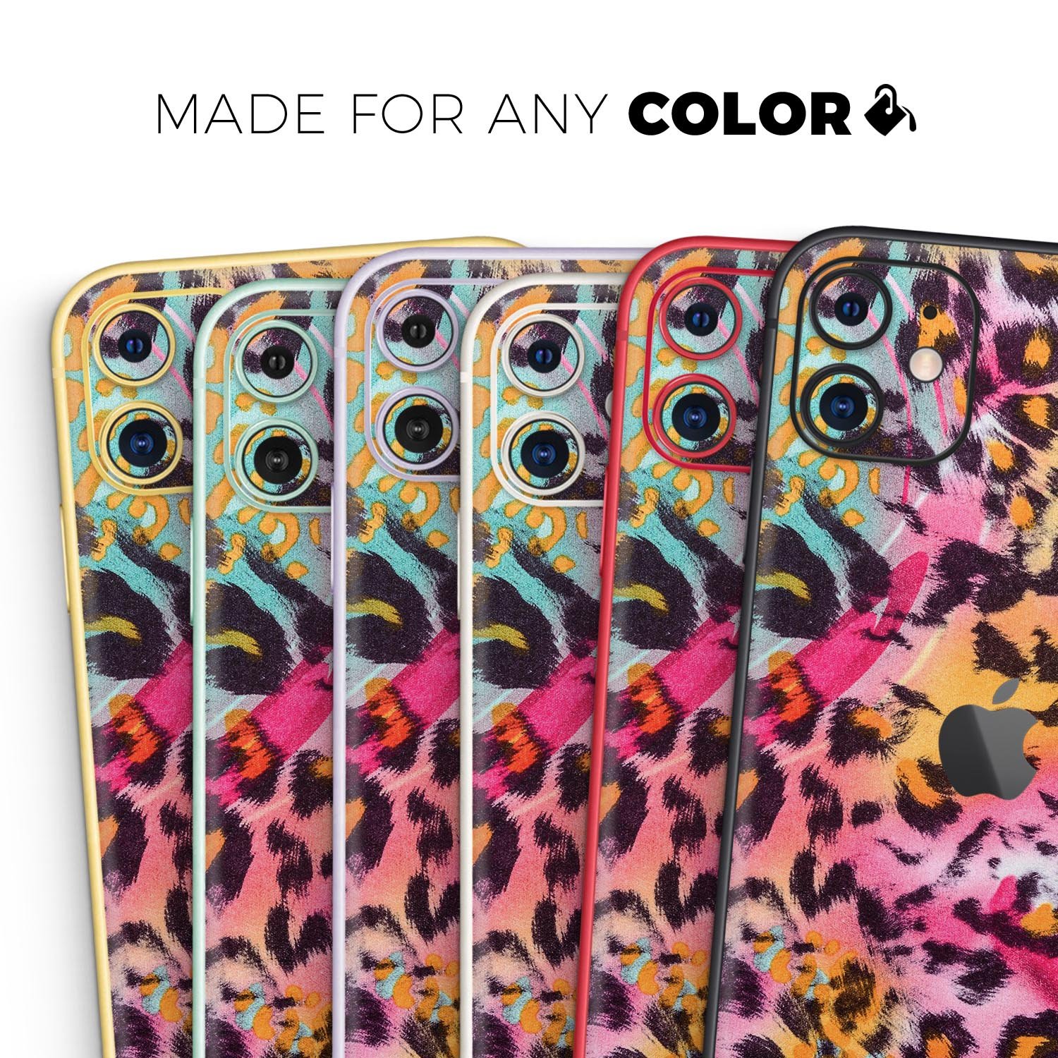 Rainbow Leopard Sherbert Skin-Kit for Apple iPhone, showcasing vibrant colors and sleek design.