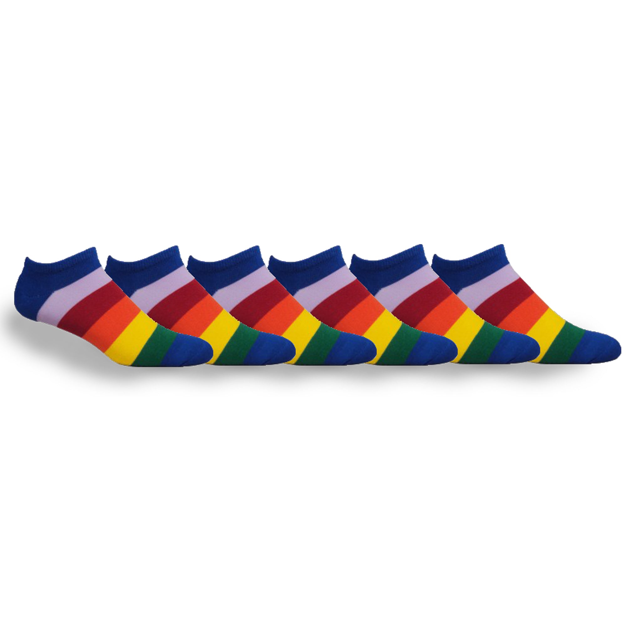 Colorful Rainbow Stripes Low Cut Socks showcasing vibrant colors and smooth knit texture, perfect for fitness and pride events.