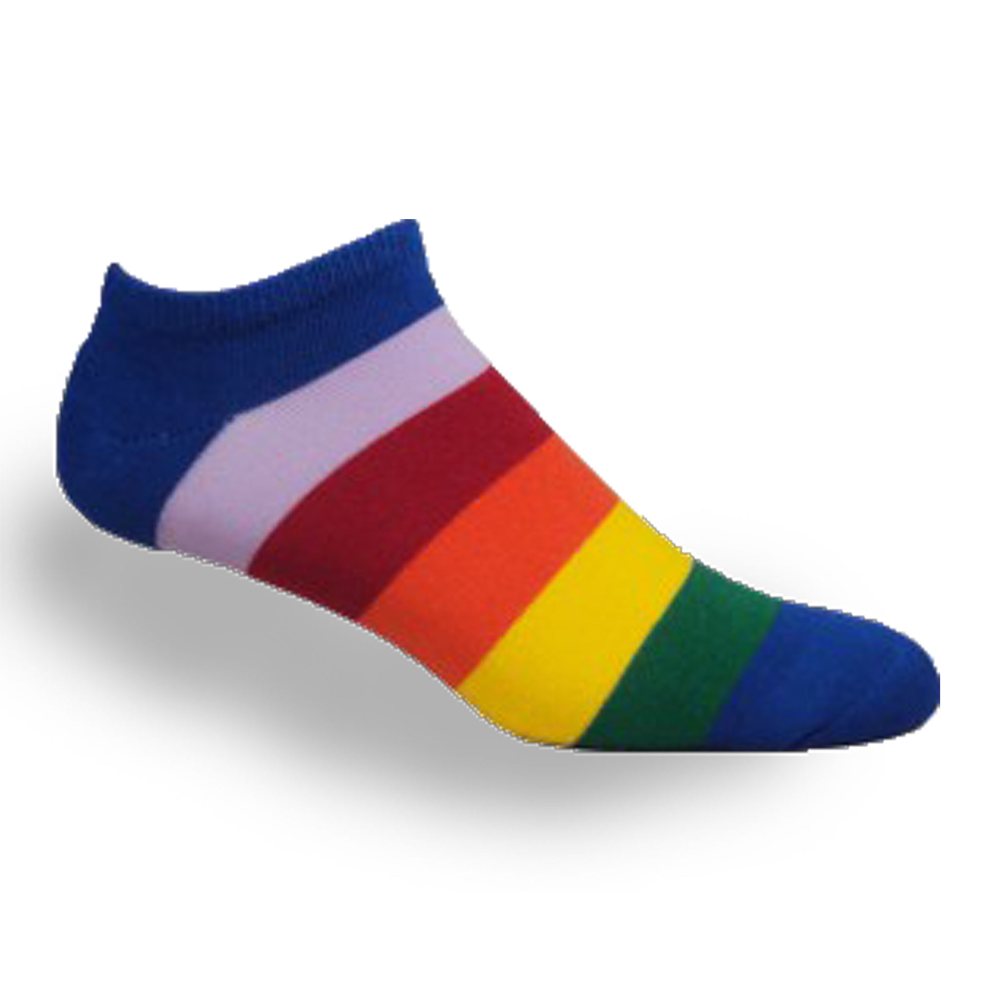 Colorful Rainbow Stripes Low Cut Socks showcasing vibrant colors and smooth knit texture, perfect for fitness and pride events.