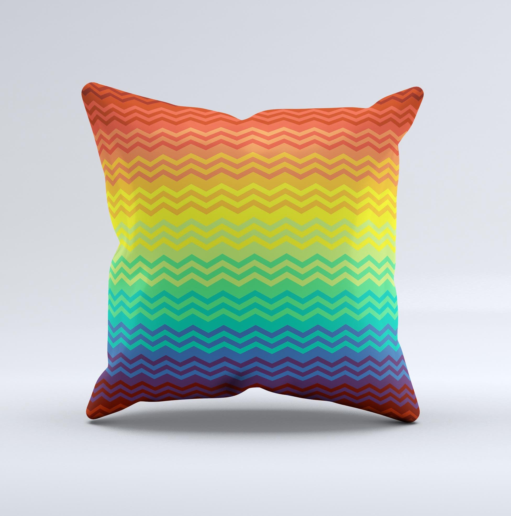 Colorful Rainbow Thin Lined Chevron Pattern Decorative Throw Pillow with a soft poly/cotton fabric and plush polyester filling, handcrafted in Virginia.