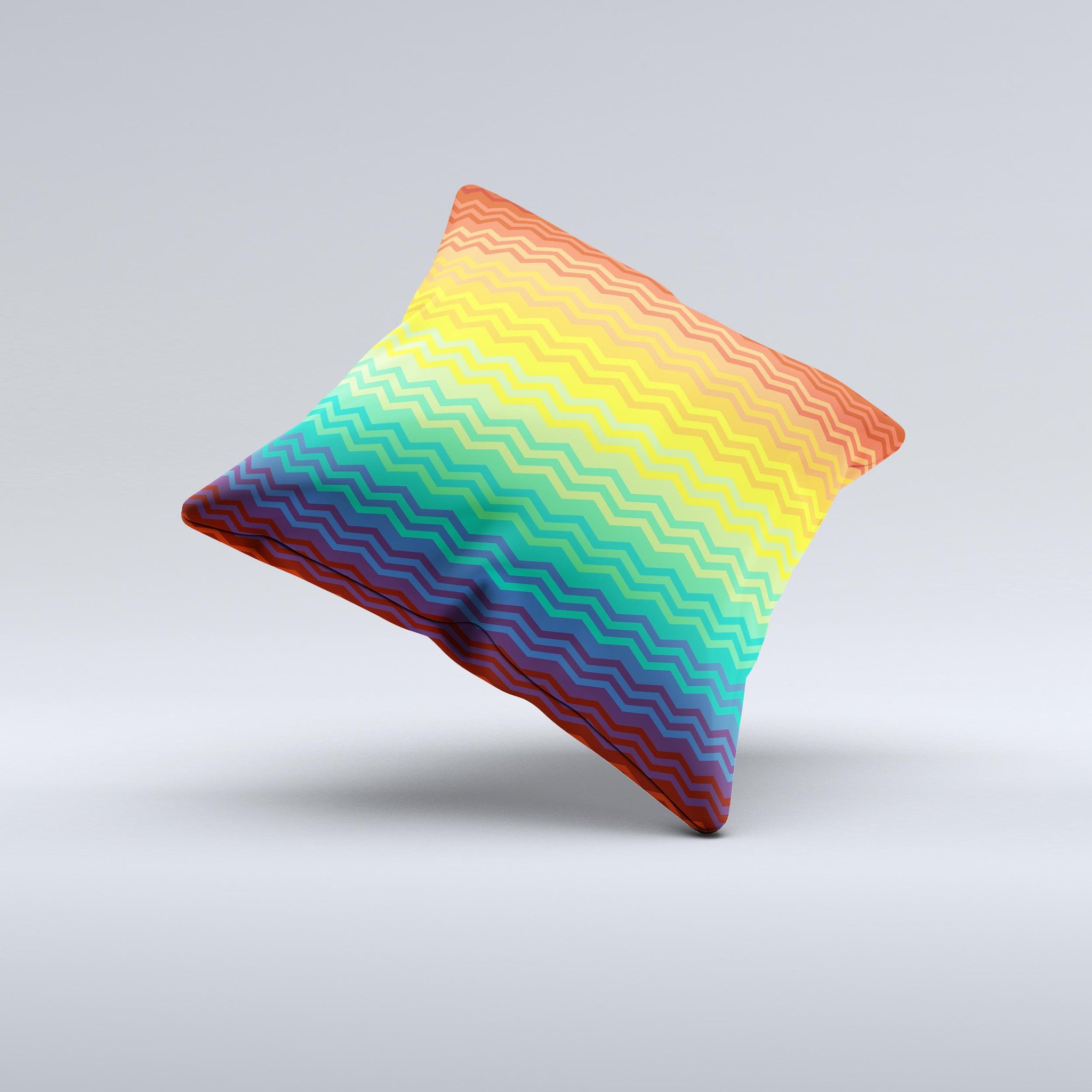 Colorful Rainbow Thin Lined Chevron Pattern Decorative Throw Pillow with a soft poly/cotton fabric and plush polyester filling, handcrafted in Virginia.