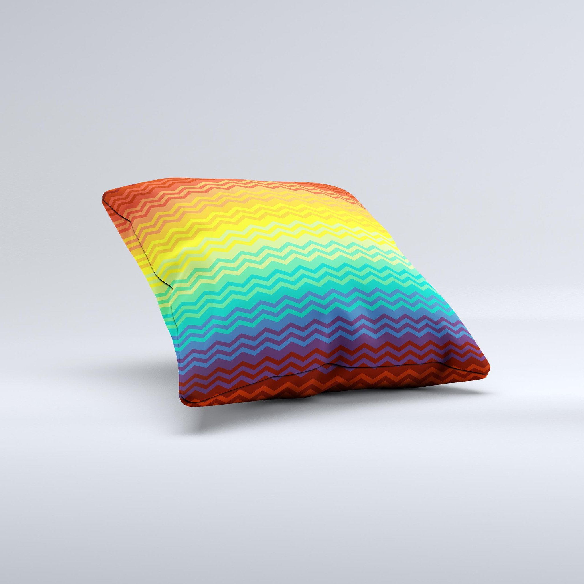 Colorful Rainbow Thin Lined Chevron Pattern Decorative Throw Pillow with a soft poly/cotton fabric and plush polyester filling, handcrafted in Virginia.