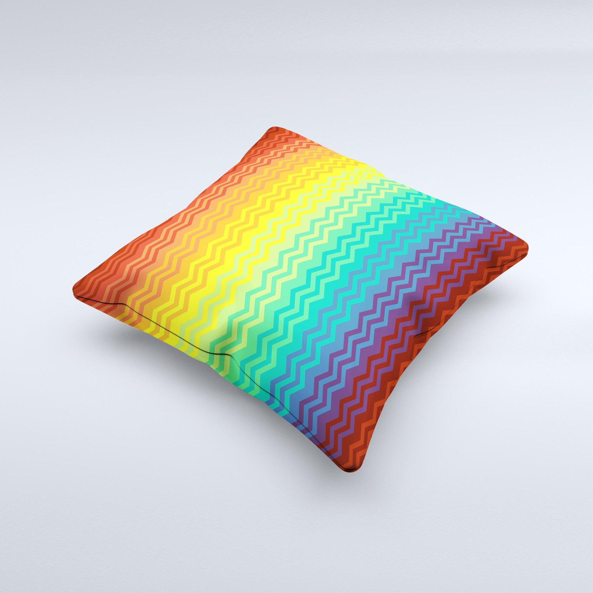 Colorful Rainbow Thin Lined Chevron Pattern Decorative Throw Pillow with a soft poly/cotton fabric and plush polyester filling, handcrafted in Virginia.