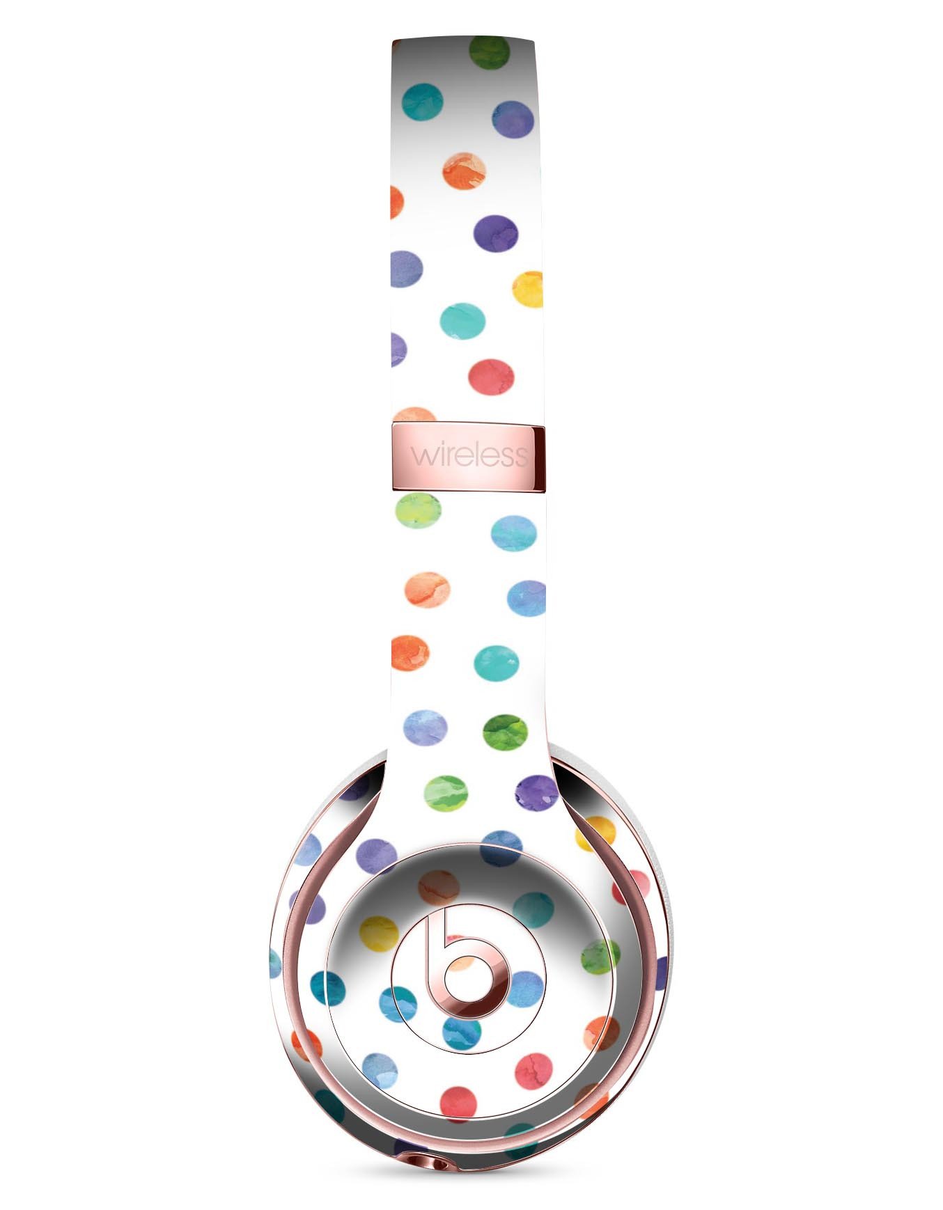 Rainbow Watercolor Dots skin for Beats by Dre Solo 3 Wireless headphones, showcasing vibrant colors and a stylish design.