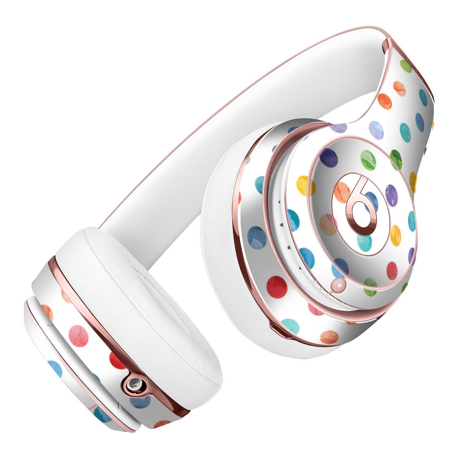 Rainbow Watercolor Dots skin for Beats by Dre Solo 3 Wireless headphones, showcasing vibrant colors and a stylish design.