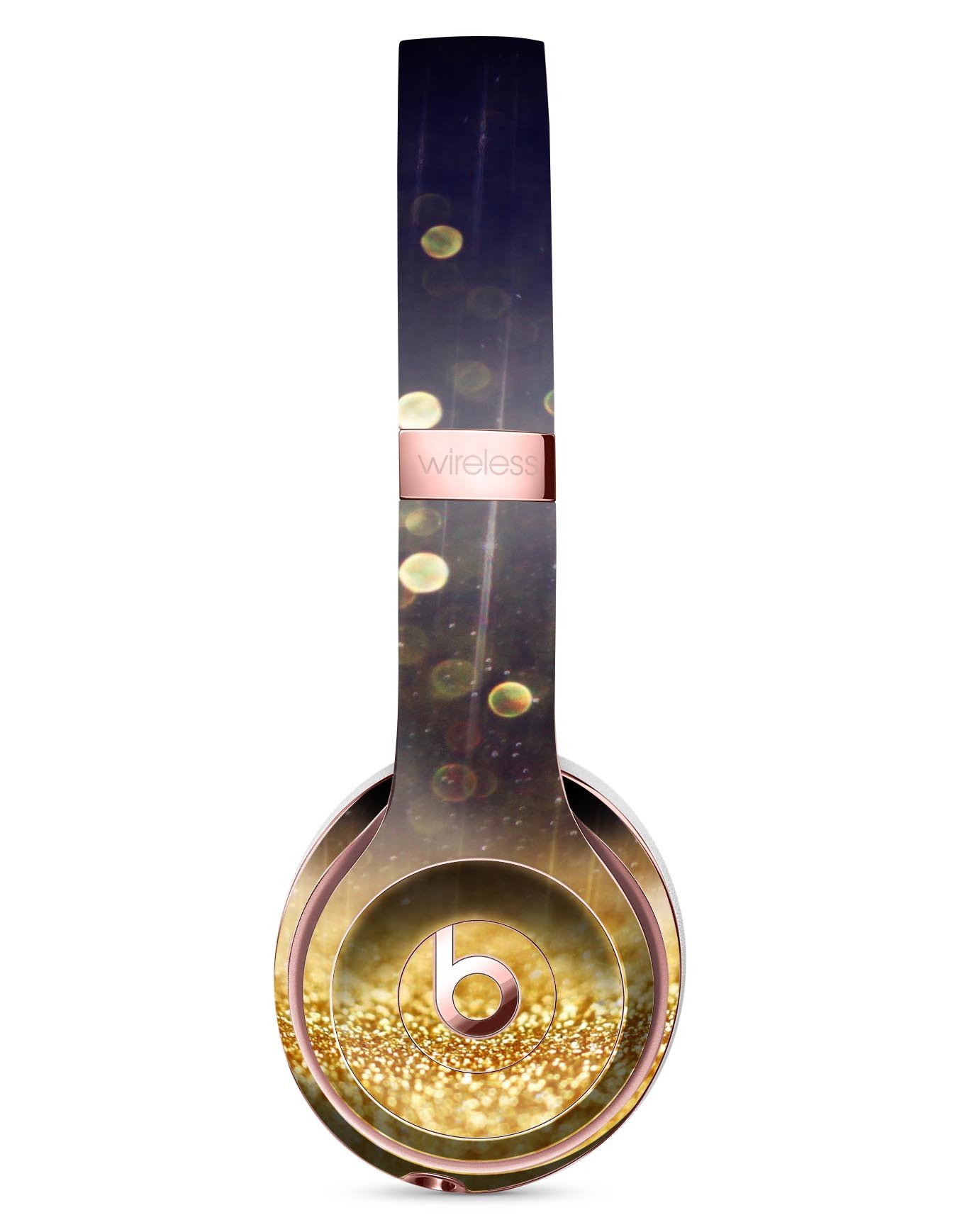 Raining Gold and Purple Sparkle Skin Kit for Beats by Dre Solo 3 Wireless Headphones, showcasing vibrant colors and a stylish design.