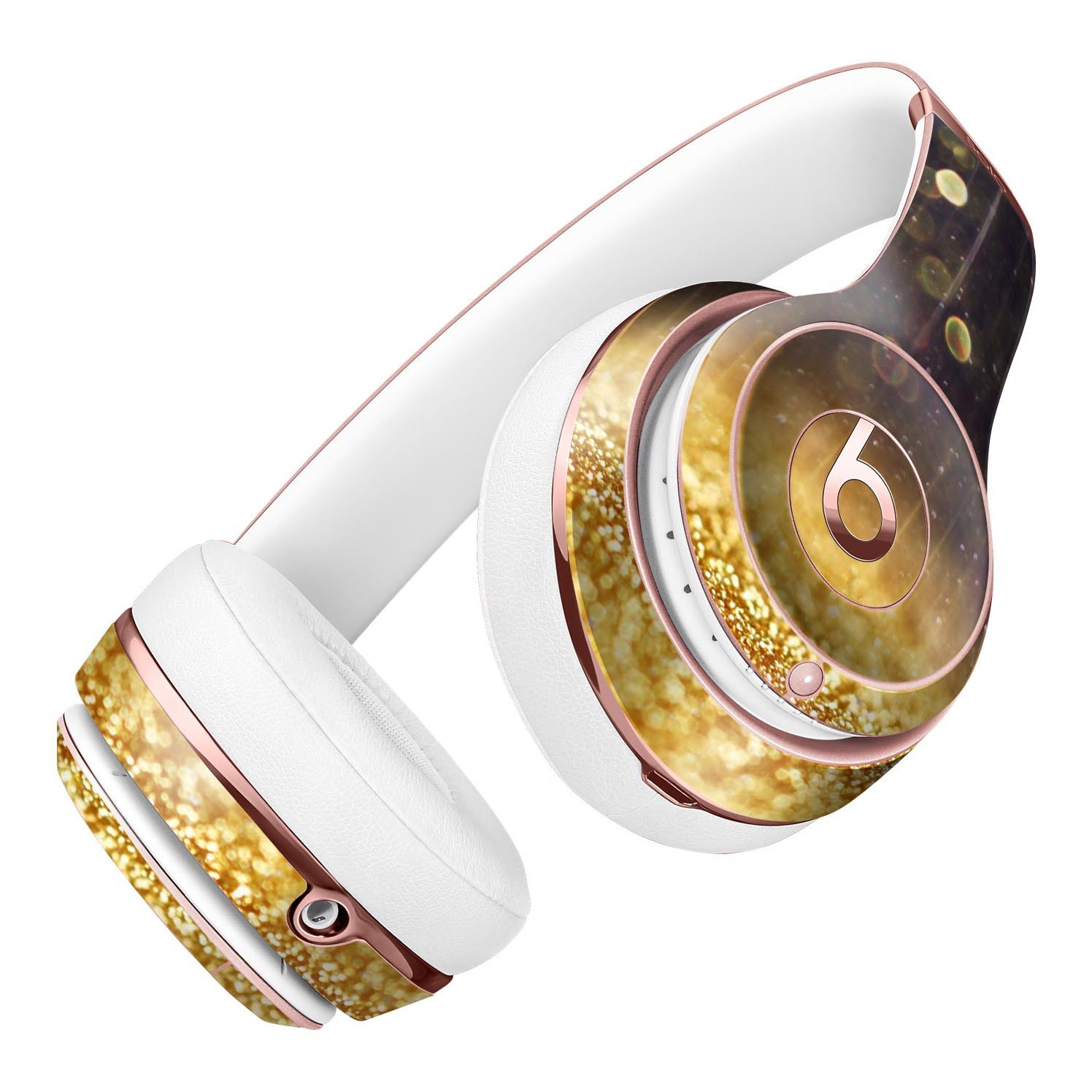 Raining Gold and Purple Sparkle Skin Kit for Beats by Dre Solo 3 Wireless Headphones, showcasing vibrant colors and a stylish design.