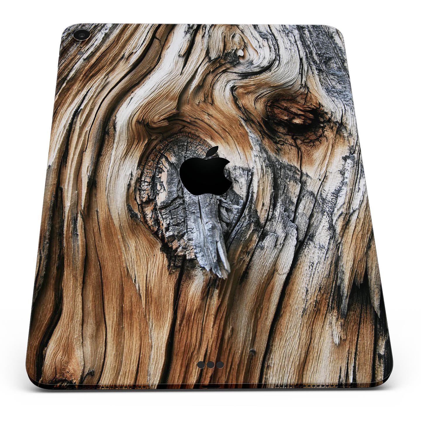 Raw Aged Knobby Wood skin decal for Apple iPad Pro, showcasing its unique wood texture and premium finish.