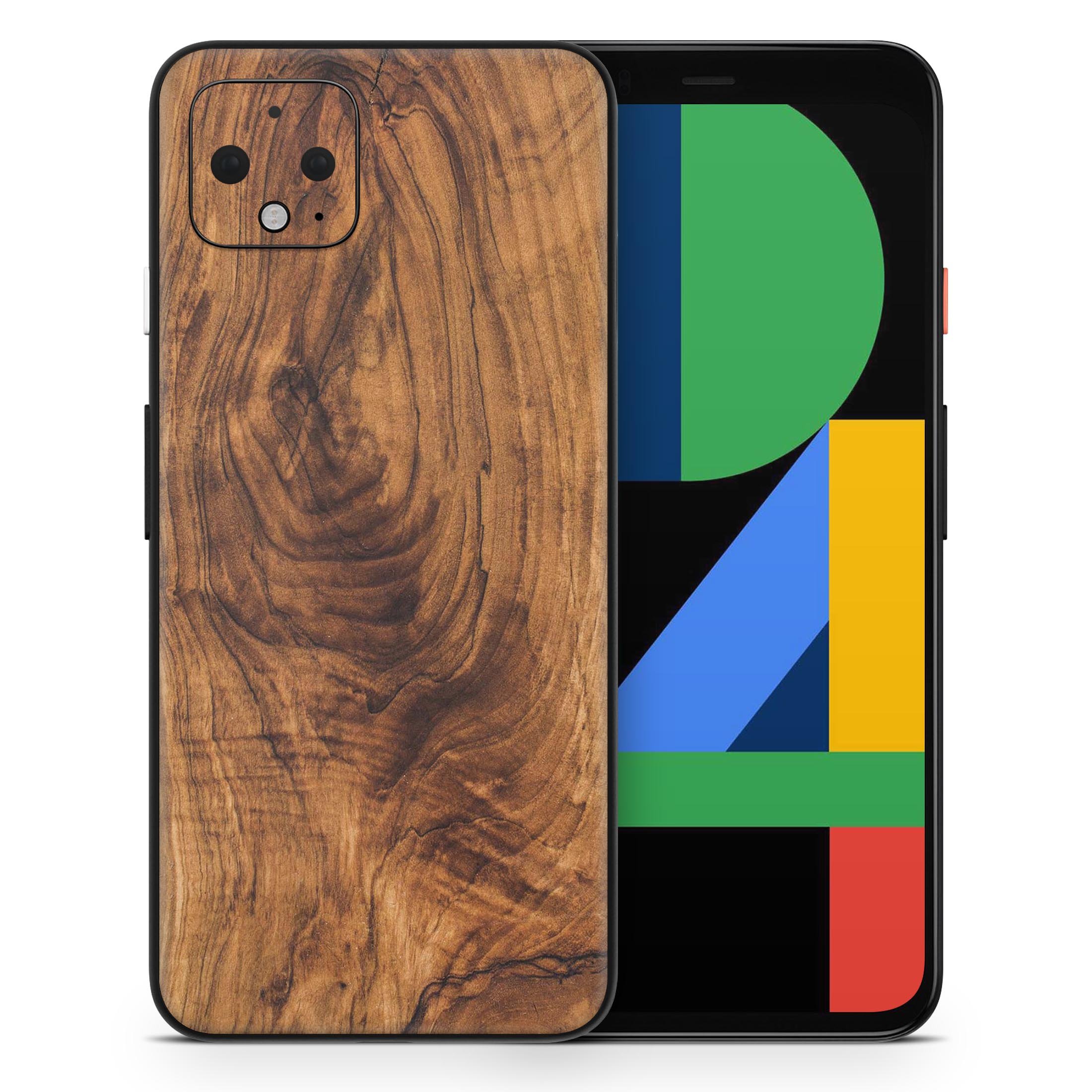 Raw Wood Planks V11 skin decal wrap kit for Google Pixel, showcasing a stylish wood grain design that fits snugly on the phone.