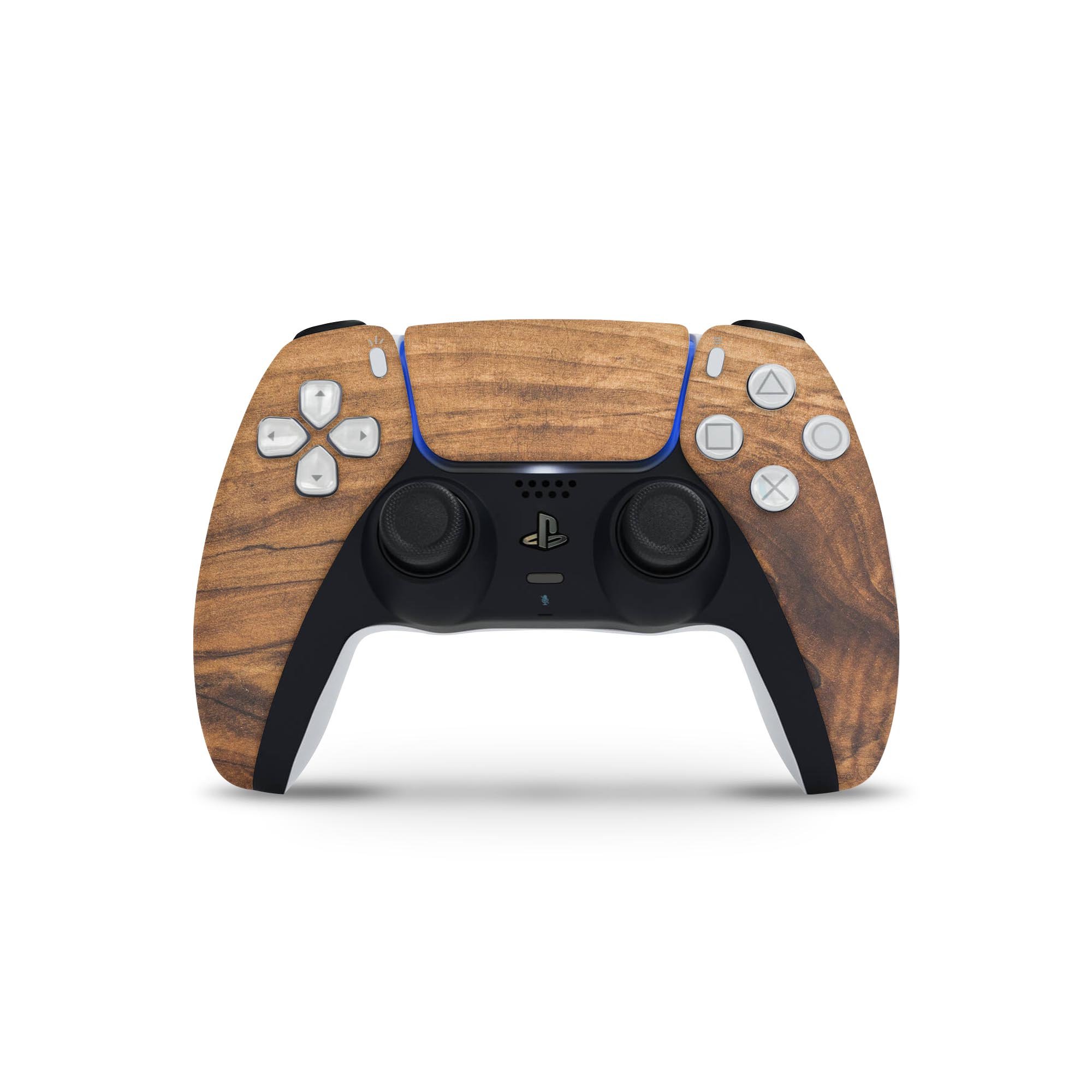 Raw Wood Planks V11 skin decal wrap kit for Sony Playstation 5, showcasing a rustic wood design that fits snugly on the console.