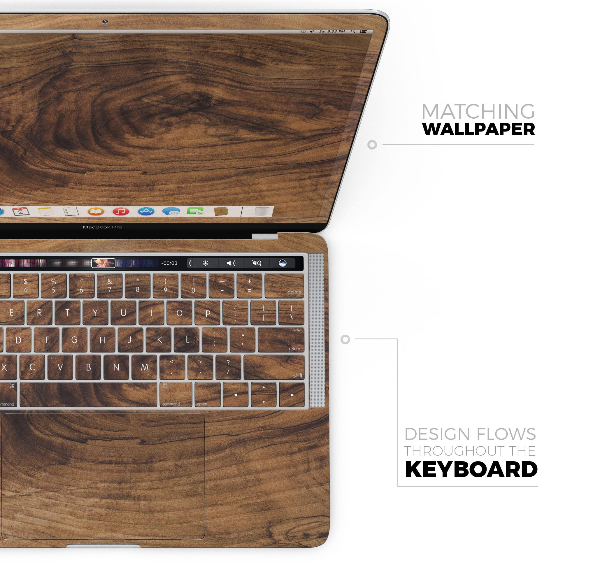 Raw Wood Planks V11 skin decal wrap kit for MacBook, showcasing a natural wood design with a smooth finish.