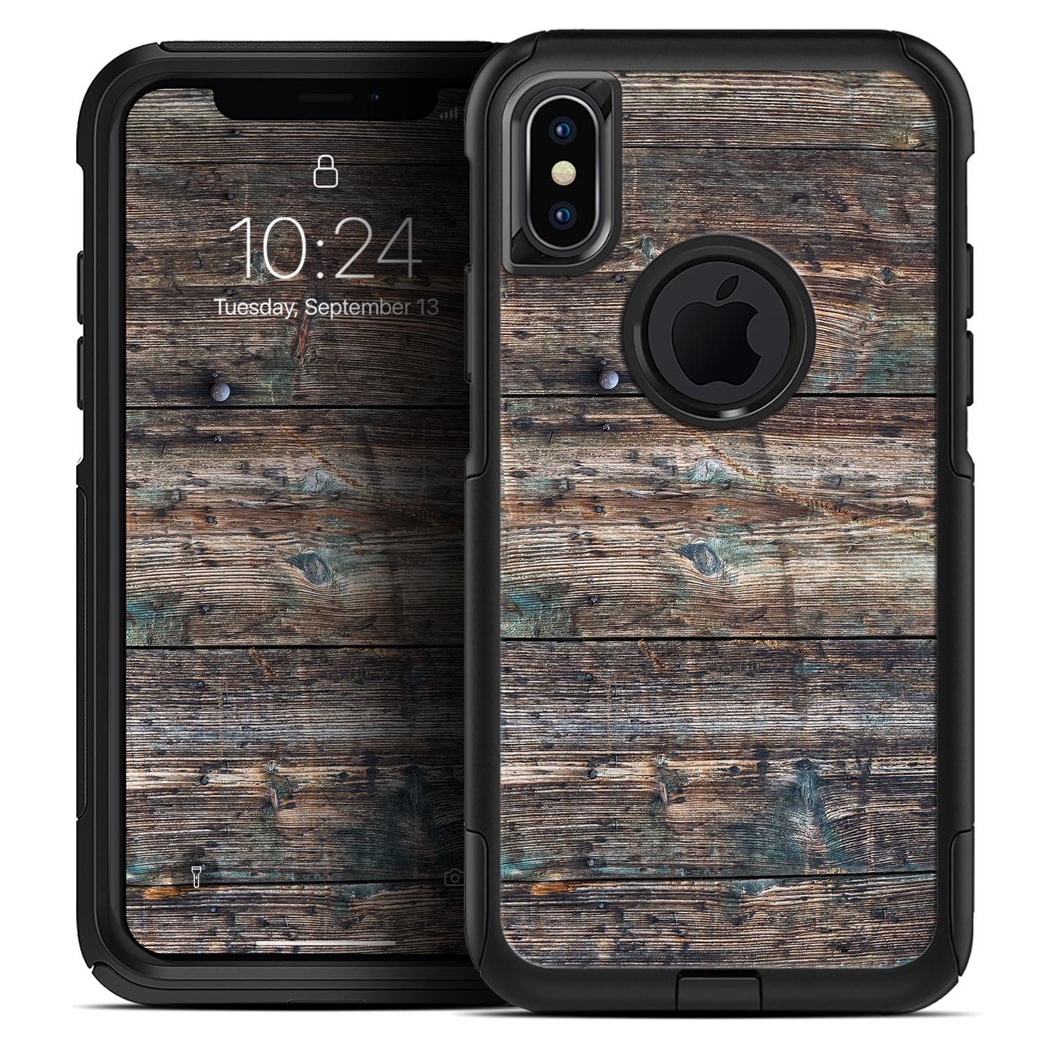 Raw Wood Planks V1 Skin Kit for iPhone OtterBox Cases, showcasing a natural wood design with a premium finish.