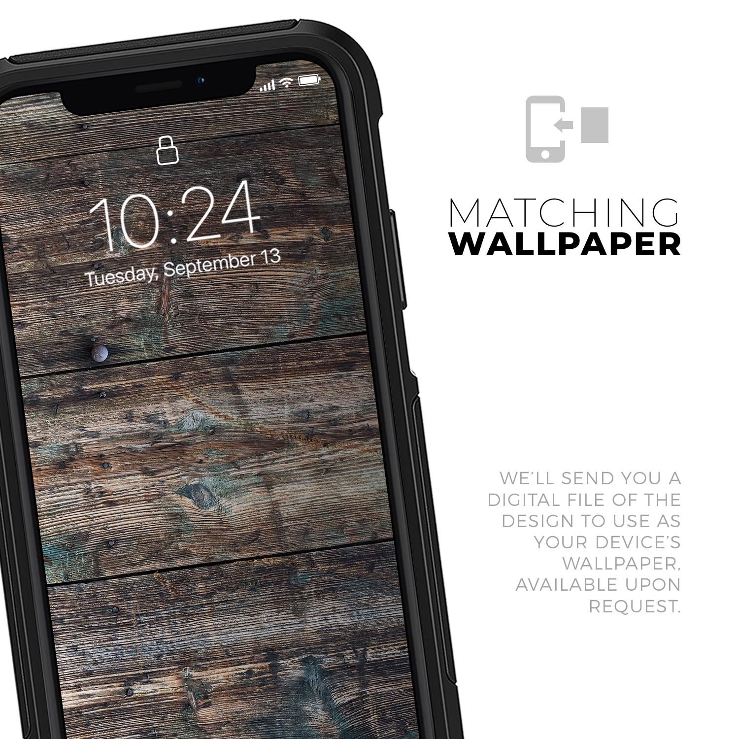 Raw Wood Planks V1 Skin Kit for iPhone OtterBox Cases, showcasing a natural wood design with a premium finish.