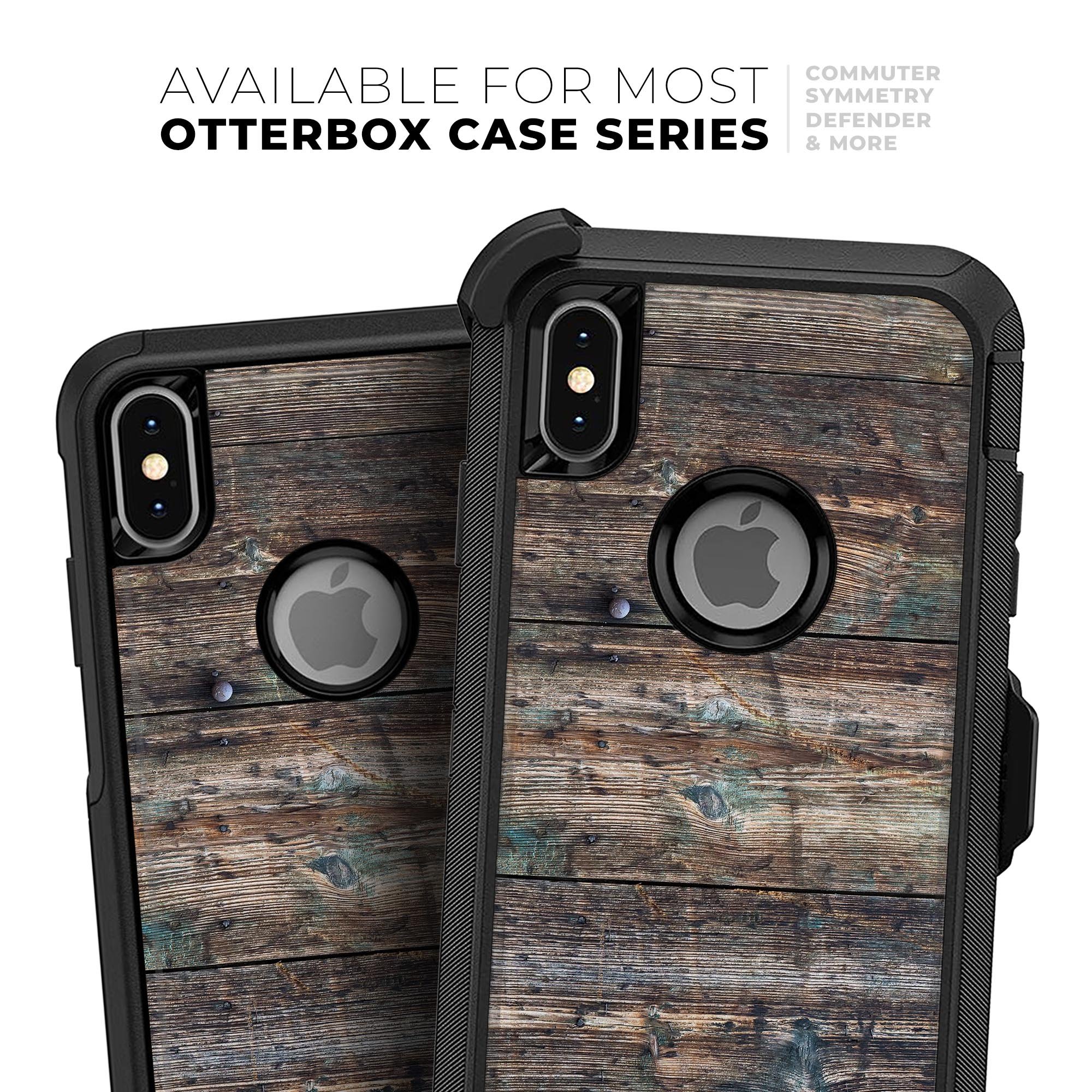 Raw Wood Planks V1 Skin Kit for iPhone OtterBox Cases, showcasing a natural wood design with a premium finish.